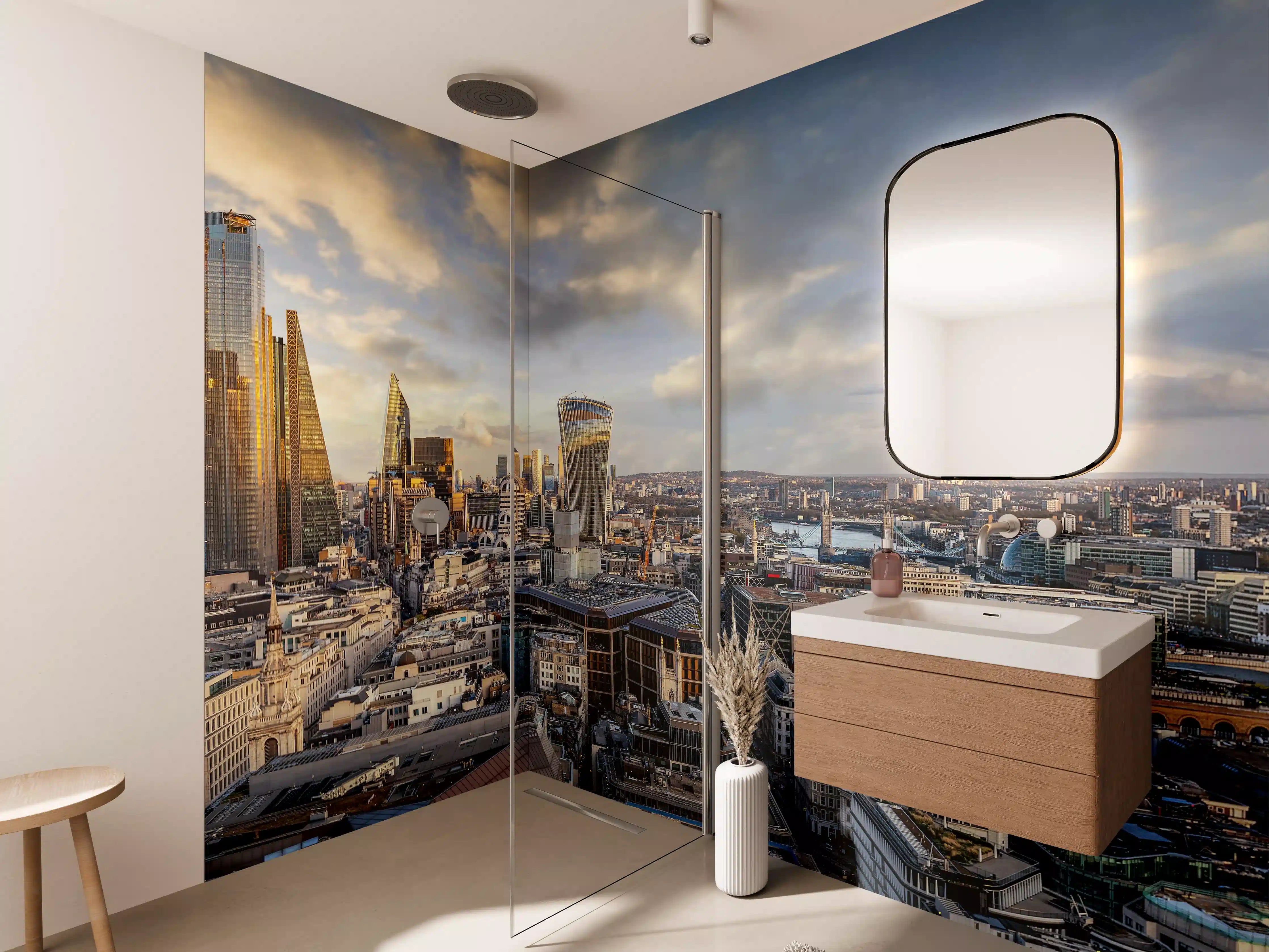 Wandverkleidung Bad - Sonnenuntergang hinter Londoner Skyline