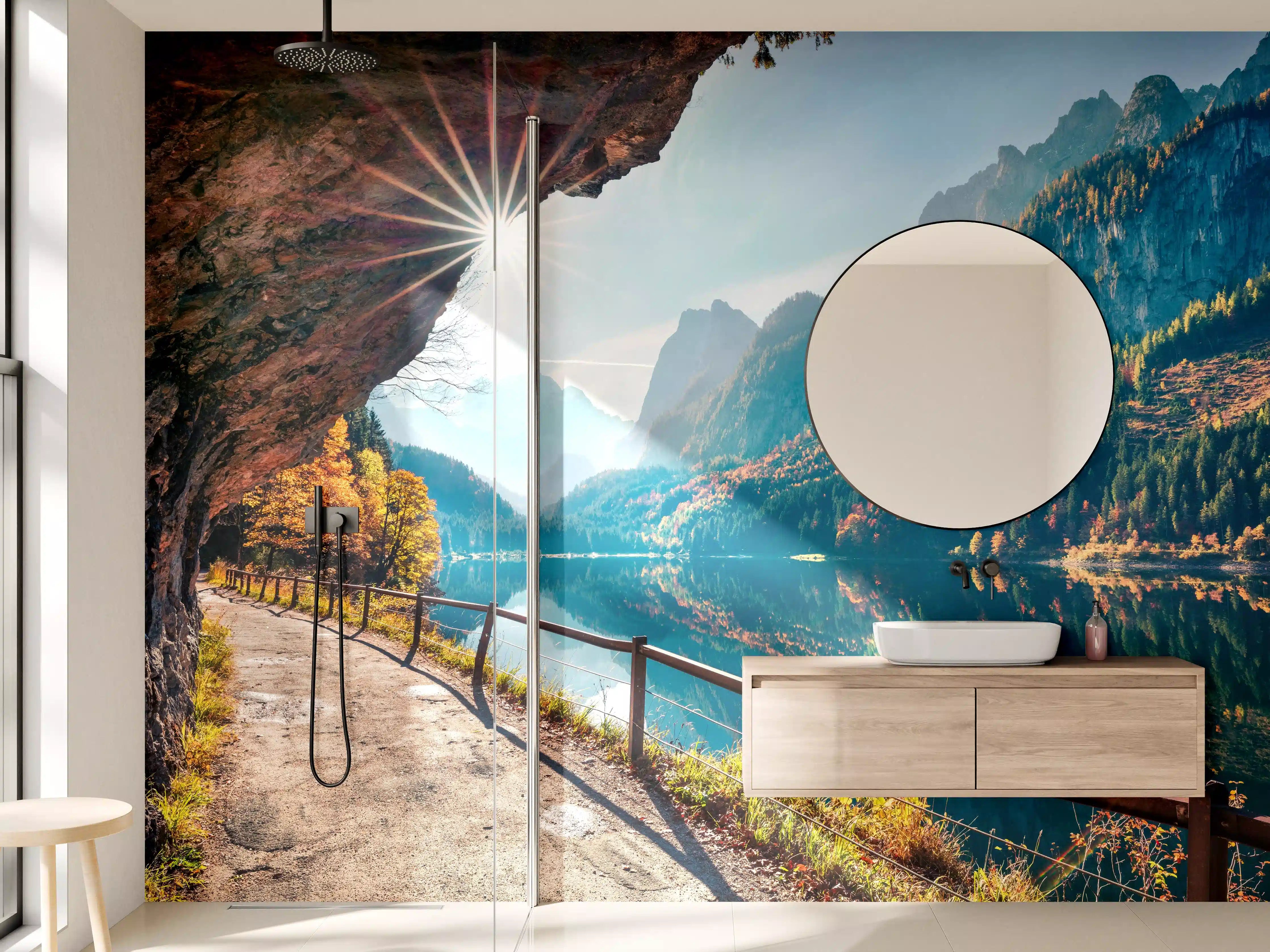 Wandverkleidung Bad - Sonnige Herbstszene am Gosausee