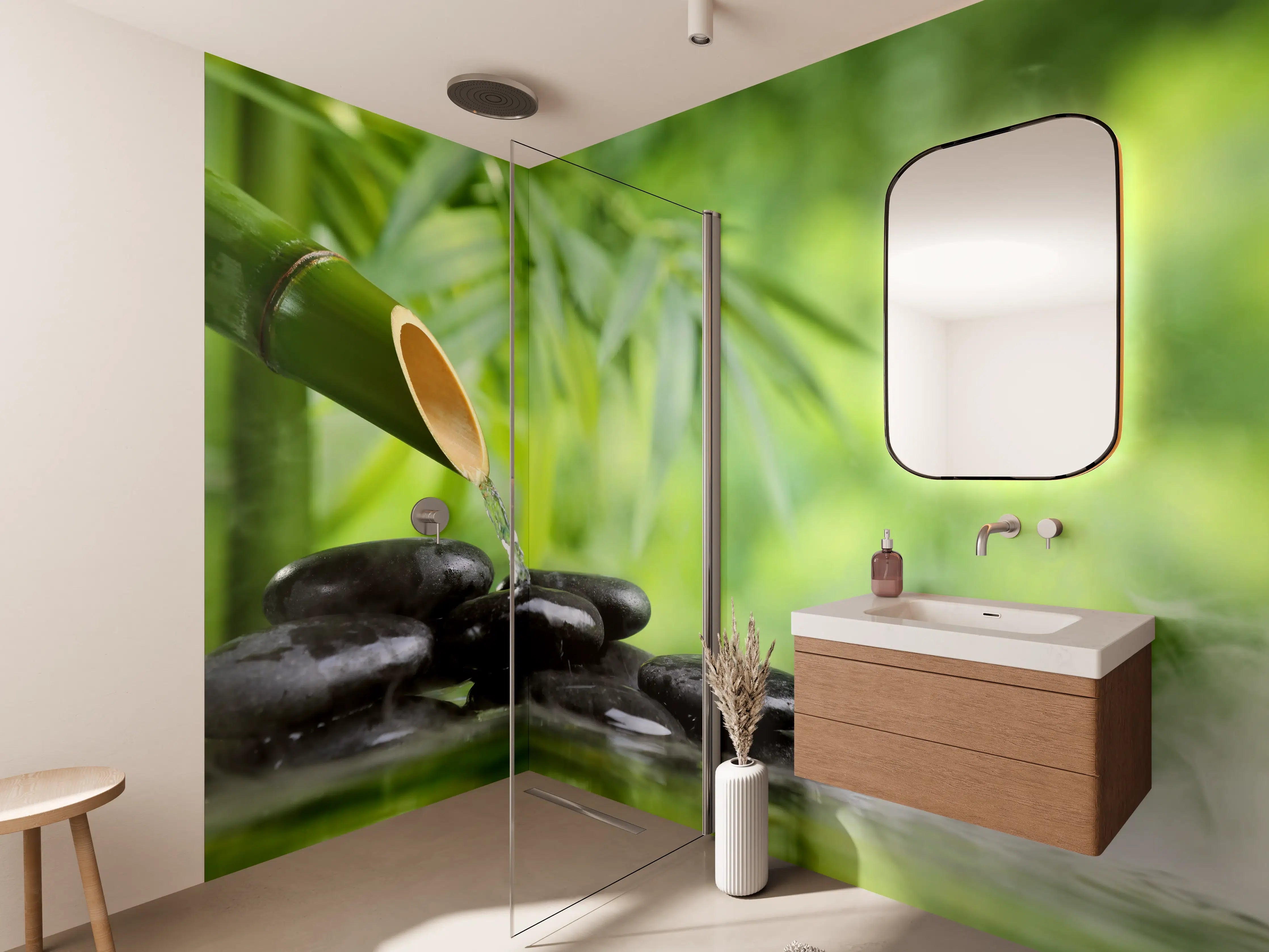 Wandverkleidung Bad - Spa-Stillleben mit Bambusbrunnen