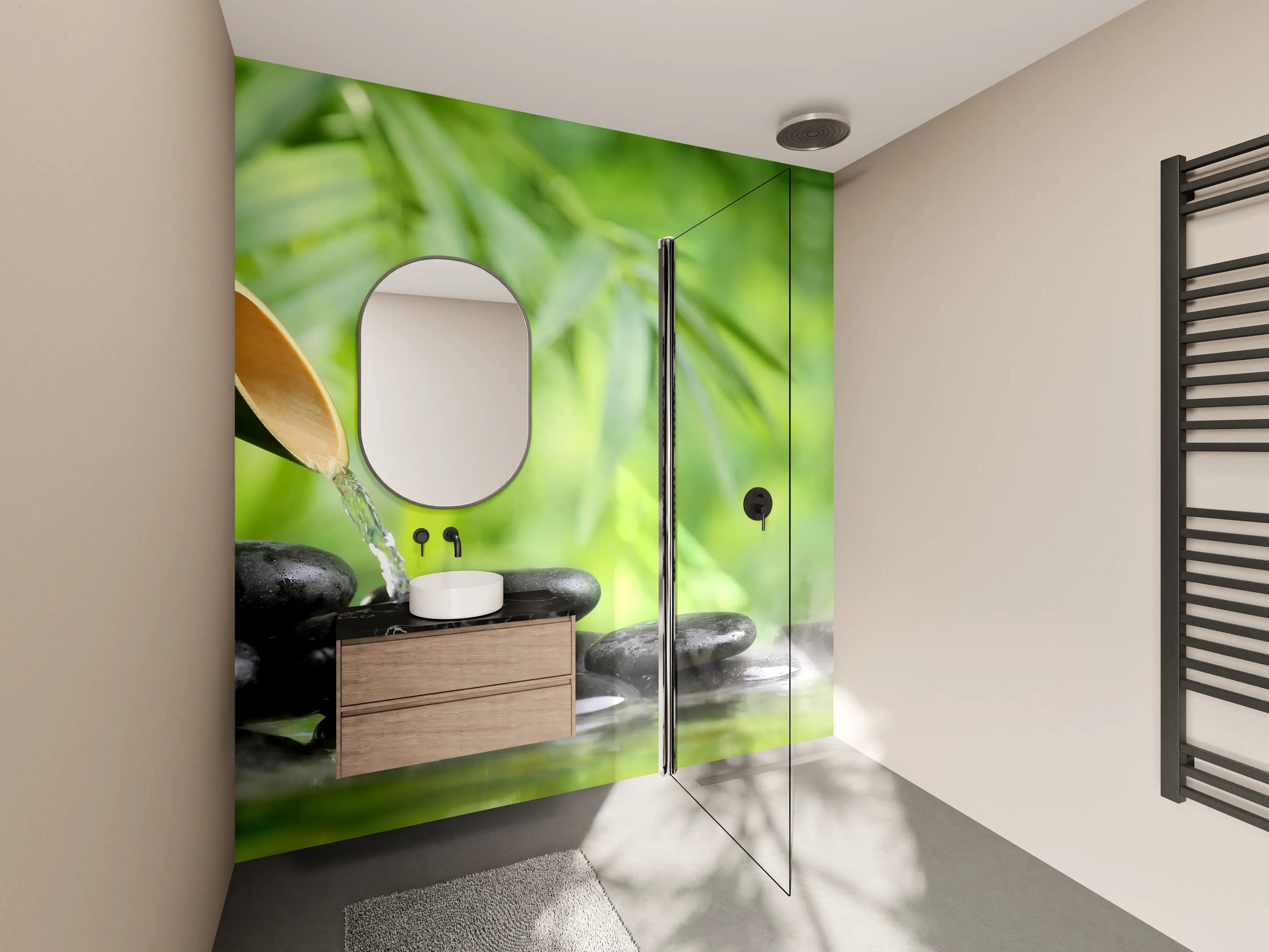 Wandverkleidung Bad - Spa-Stillleben mit Bambusbrunnen