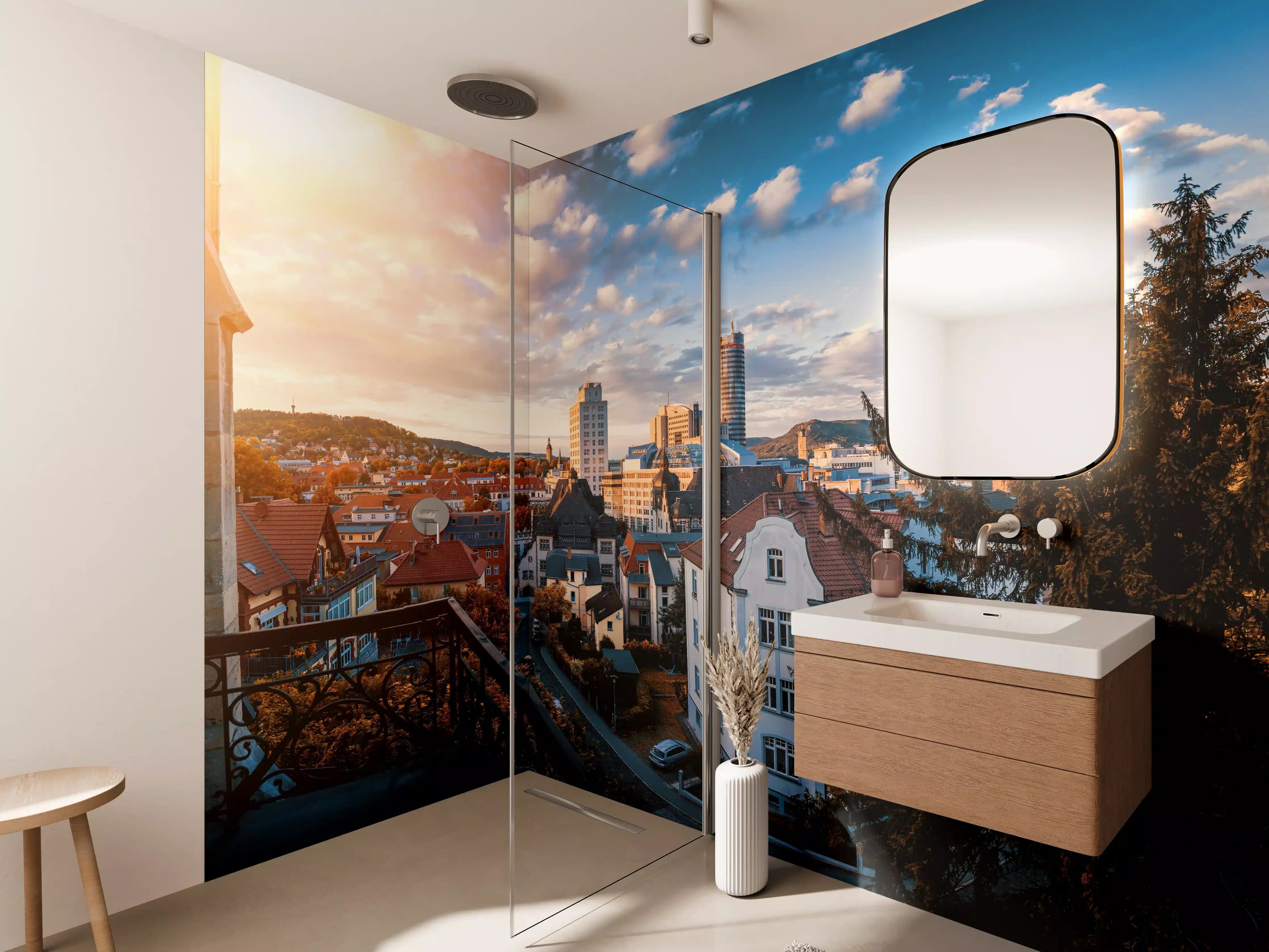 Wandverkleidung Bad - Stadtblick auf Jena