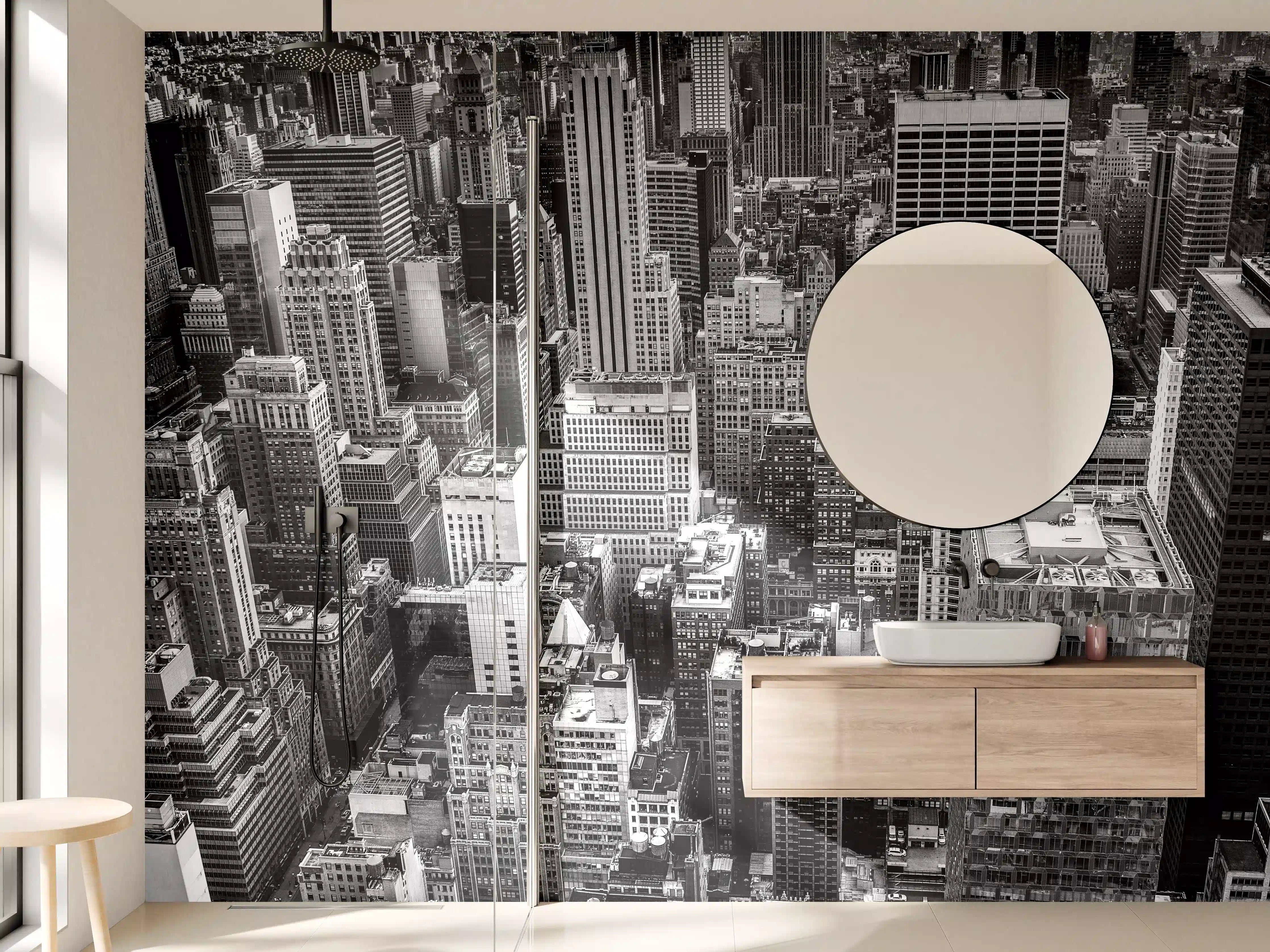 Wandverkleidung Bad - Stadtlandschaft im Schwarz-Weiß-Design