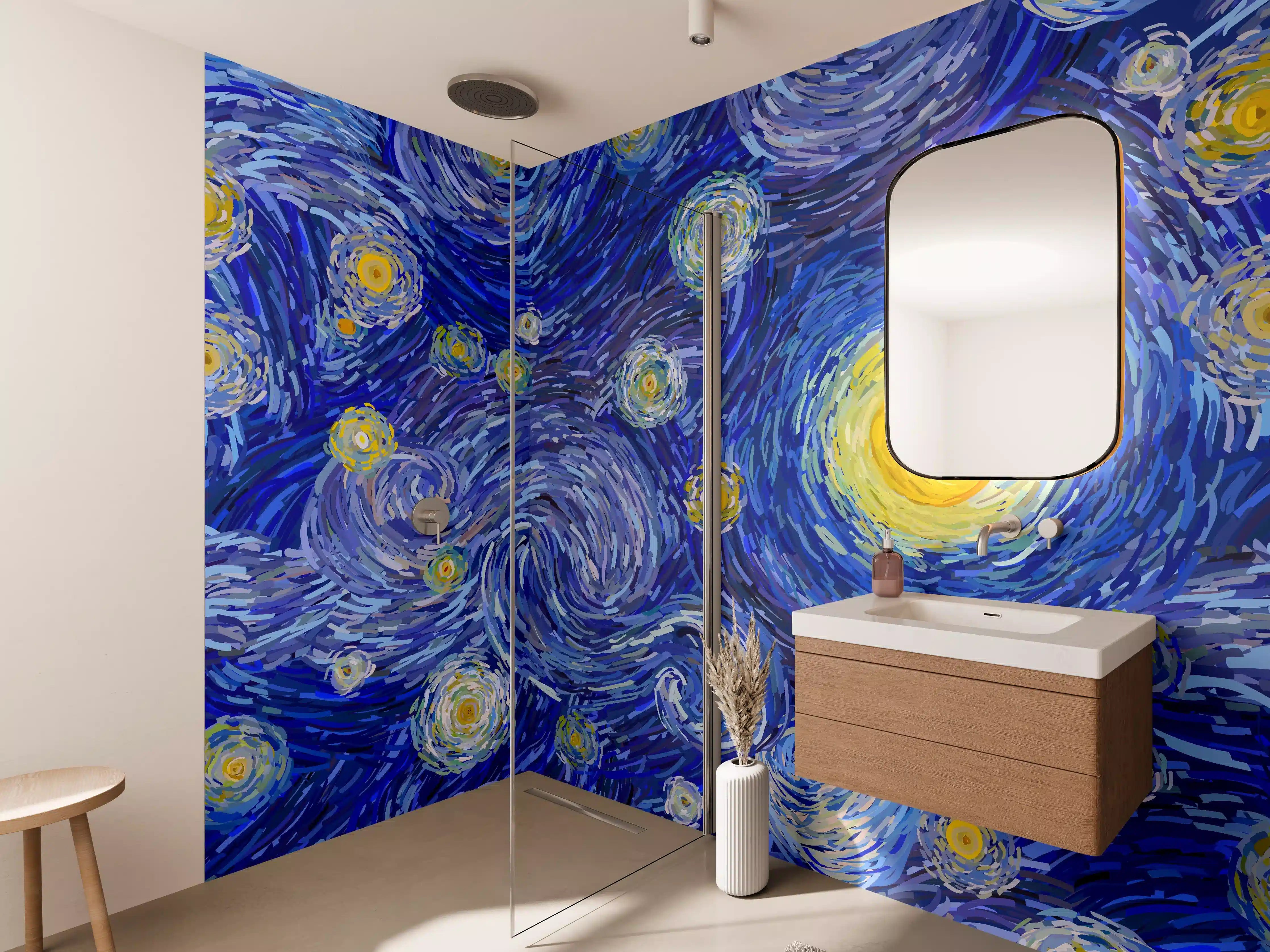 Wandverkleidung Bad - Starry Night Van Gogh Blau Gelb