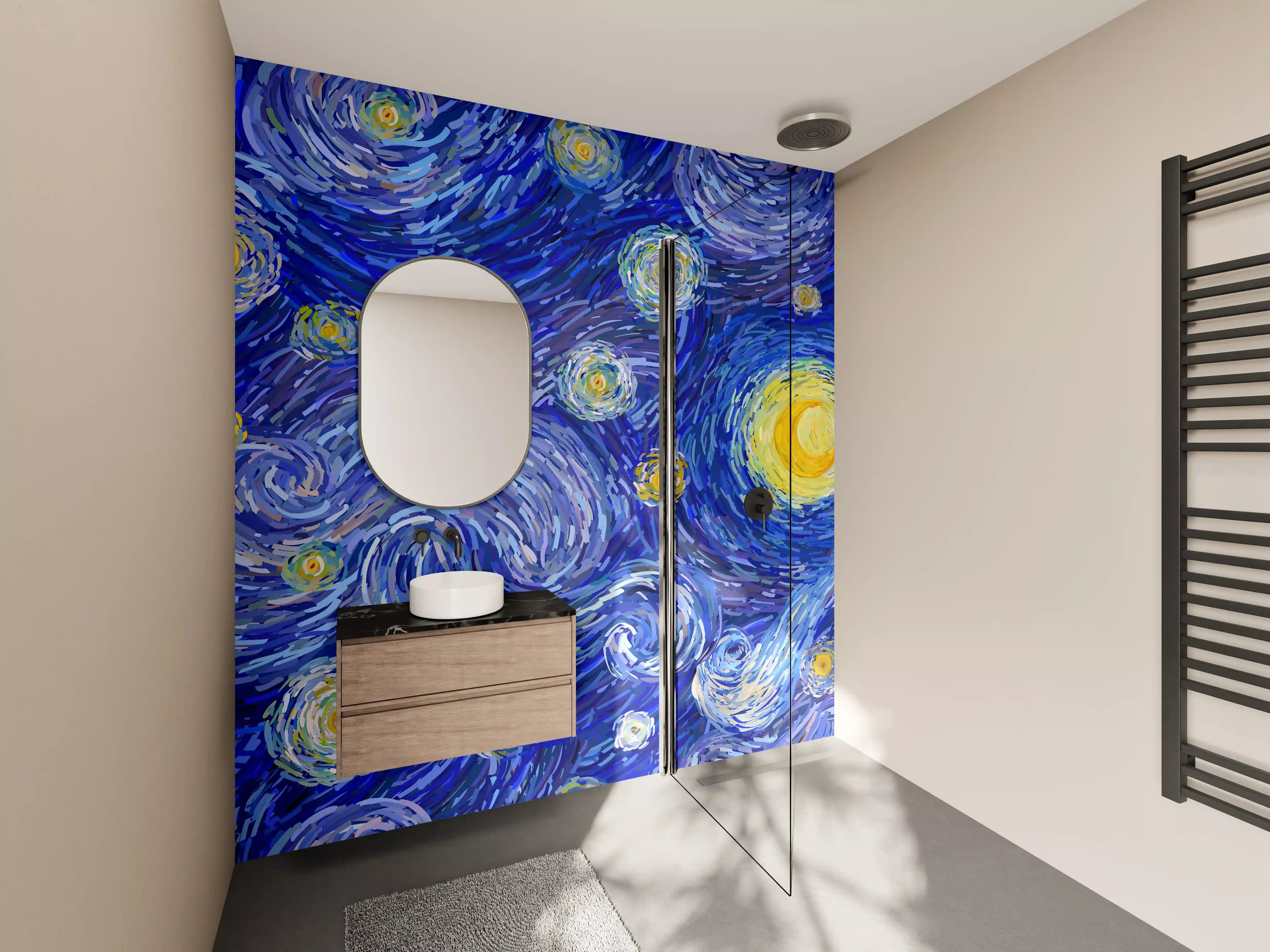 Wandverkleidung Bad - Starry Night Van Gogh Blau Gelb