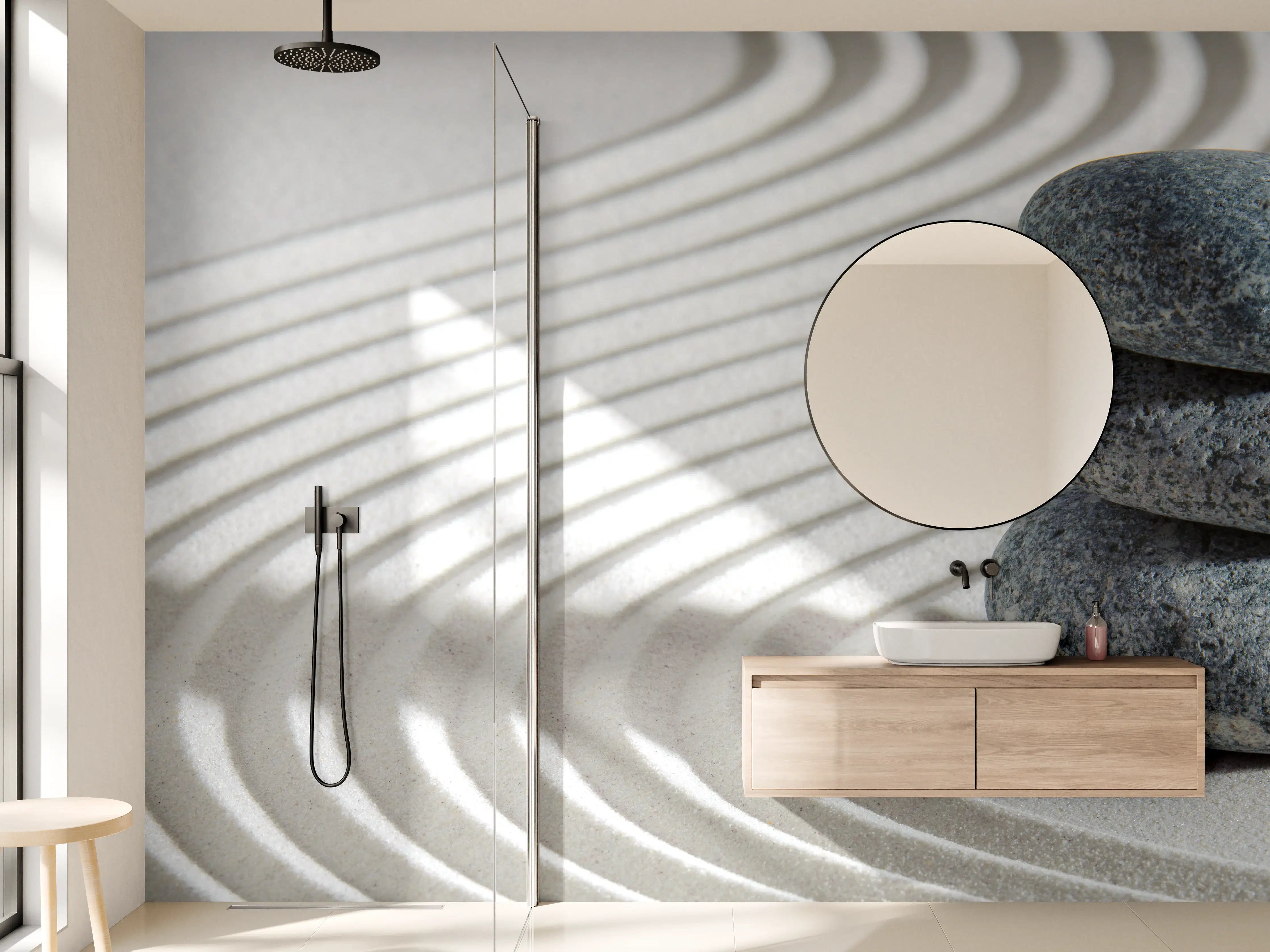 Wandverkleidung Bad - Steinige Zen-Massage im minimalistischen Design