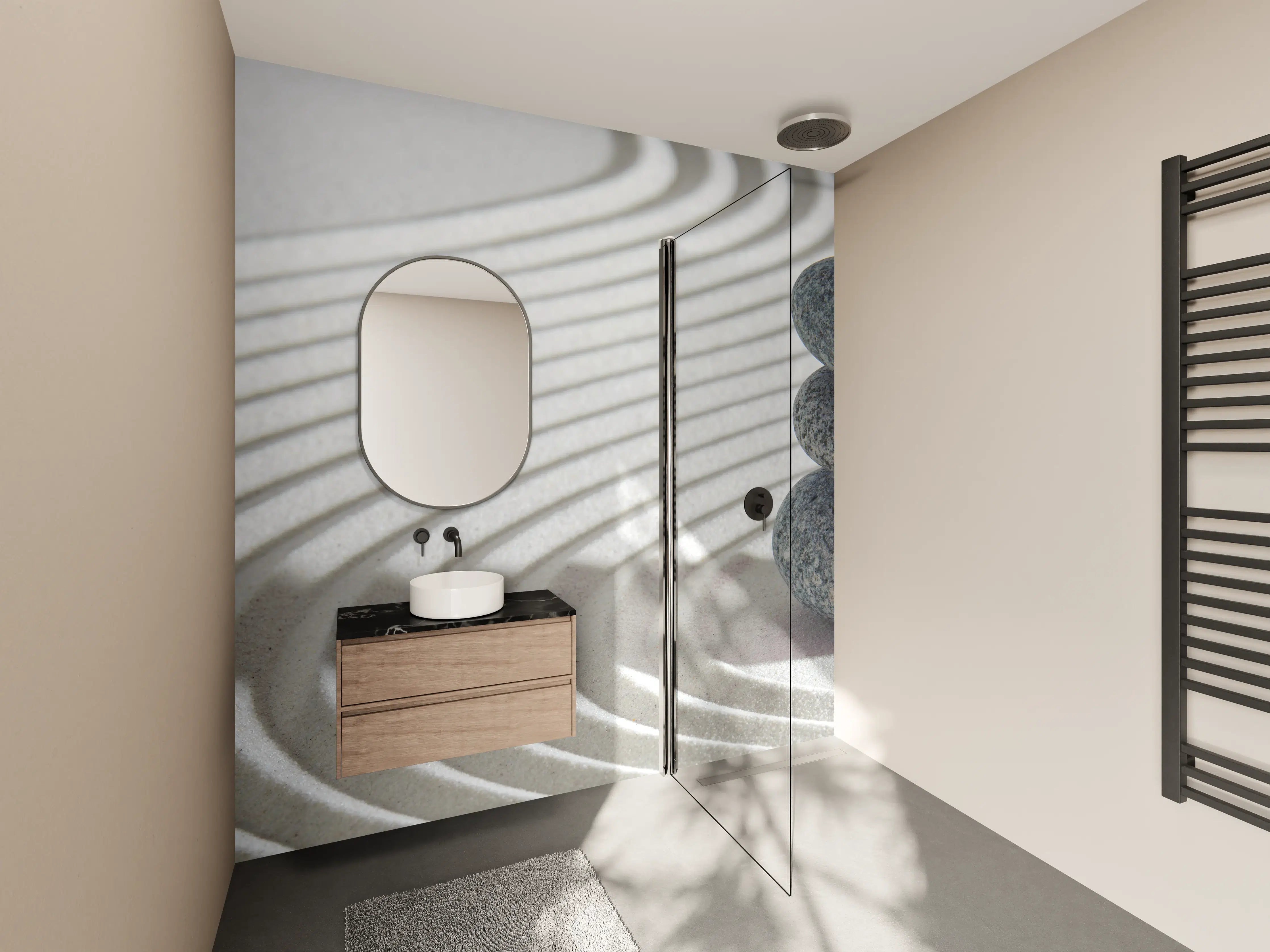 Wandverkleidung Bad - Steinige Zen-Massage im minimalistischen Design