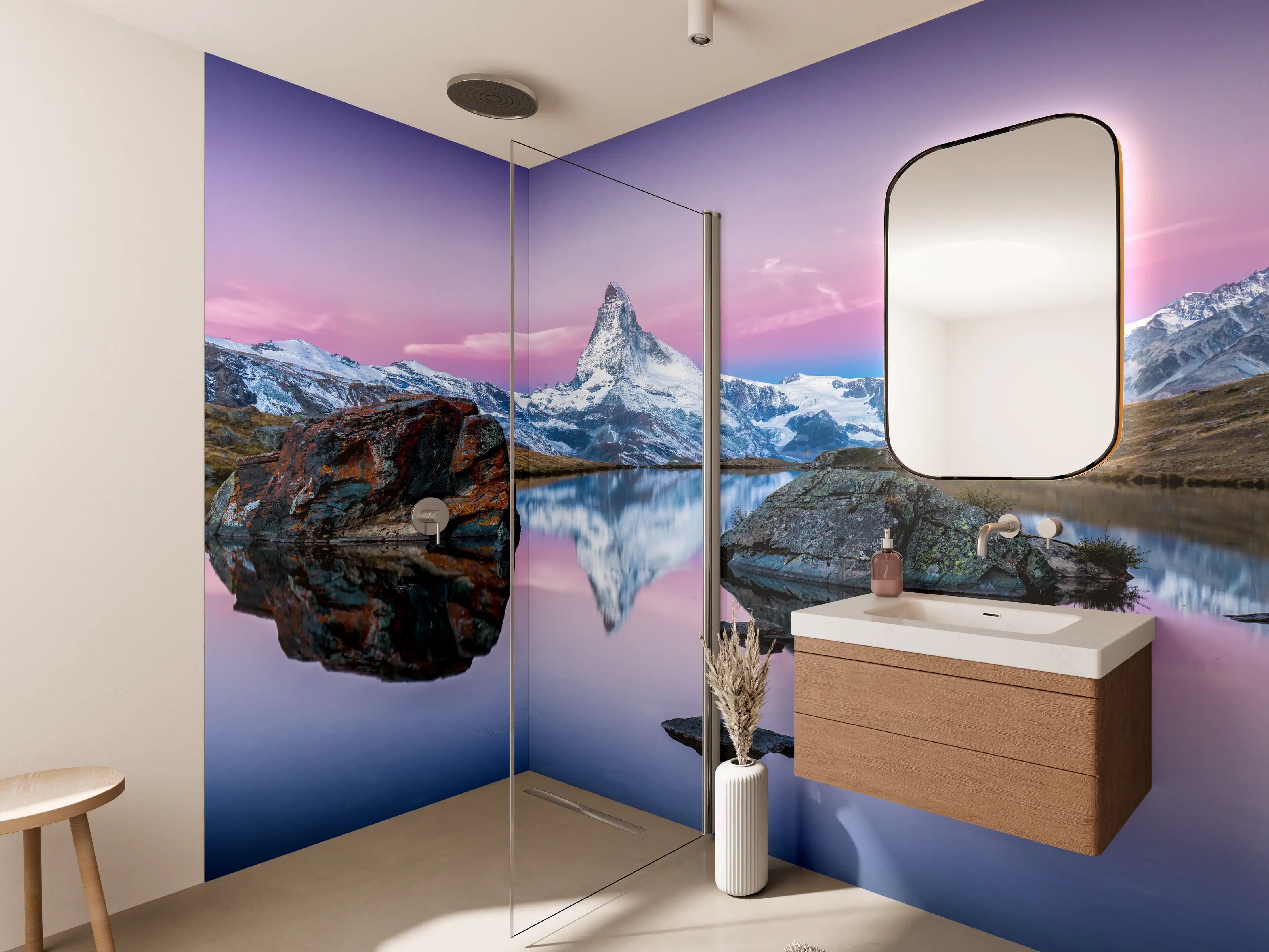 Wandverkleidung Bad - Stellisee in Schweiz - Matterhorn Panorama