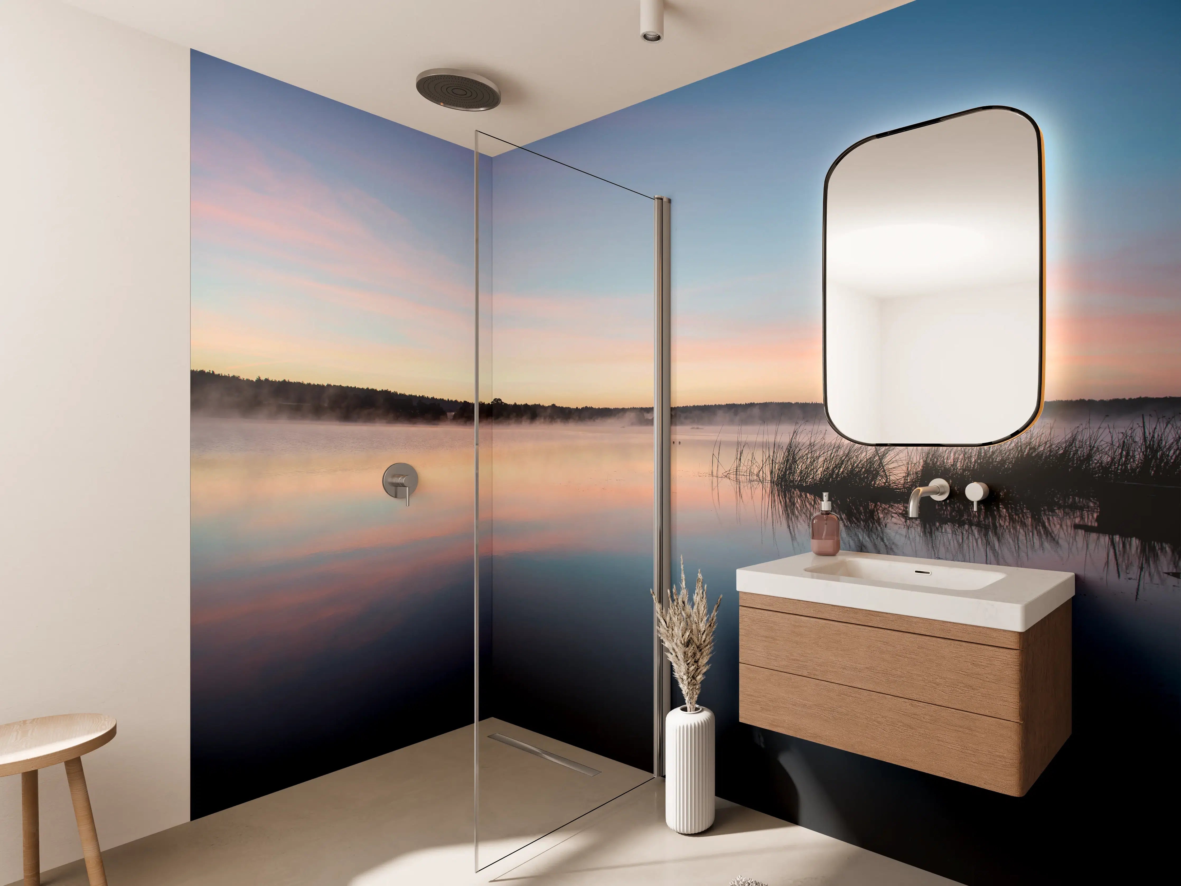 Wandverkleidung Bad - Stimmungsvoller Sonnenuntergang über dem Wasser