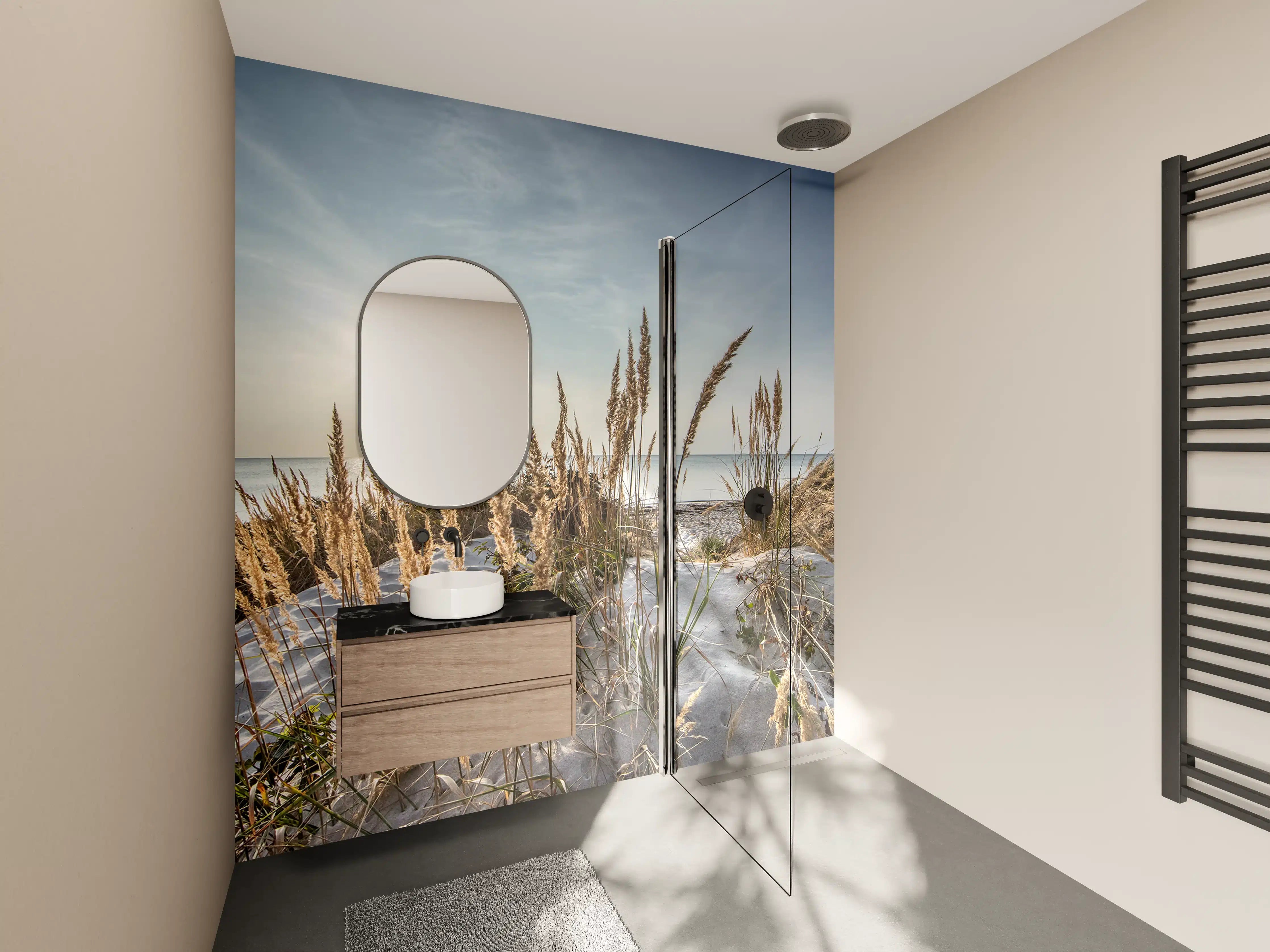 Wandverkleidung Bad - Strand mit Sanddünen und Sonnenschein