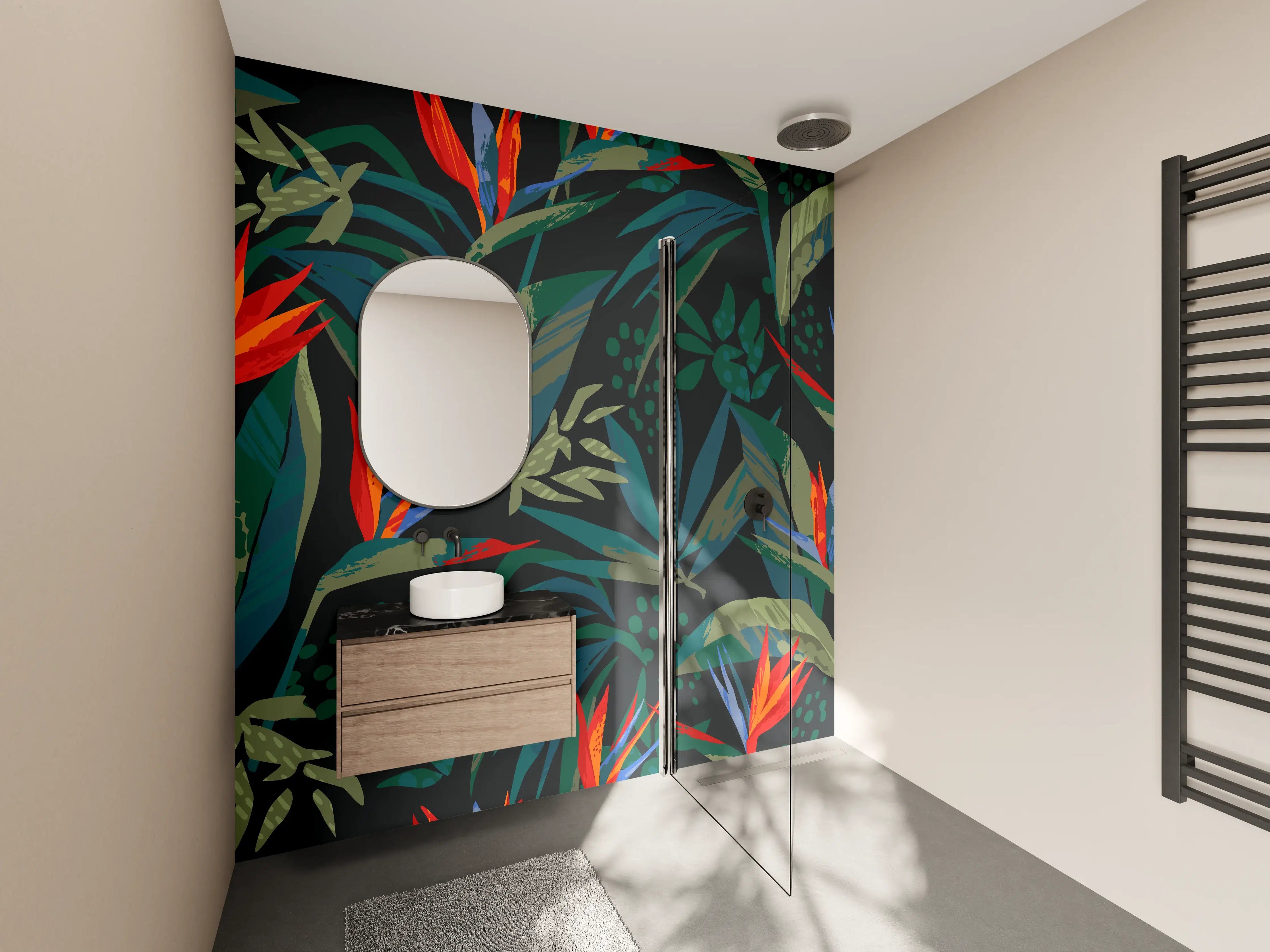 Wandverkleidung Bad - Strelitzia Tropenwald-Motiv