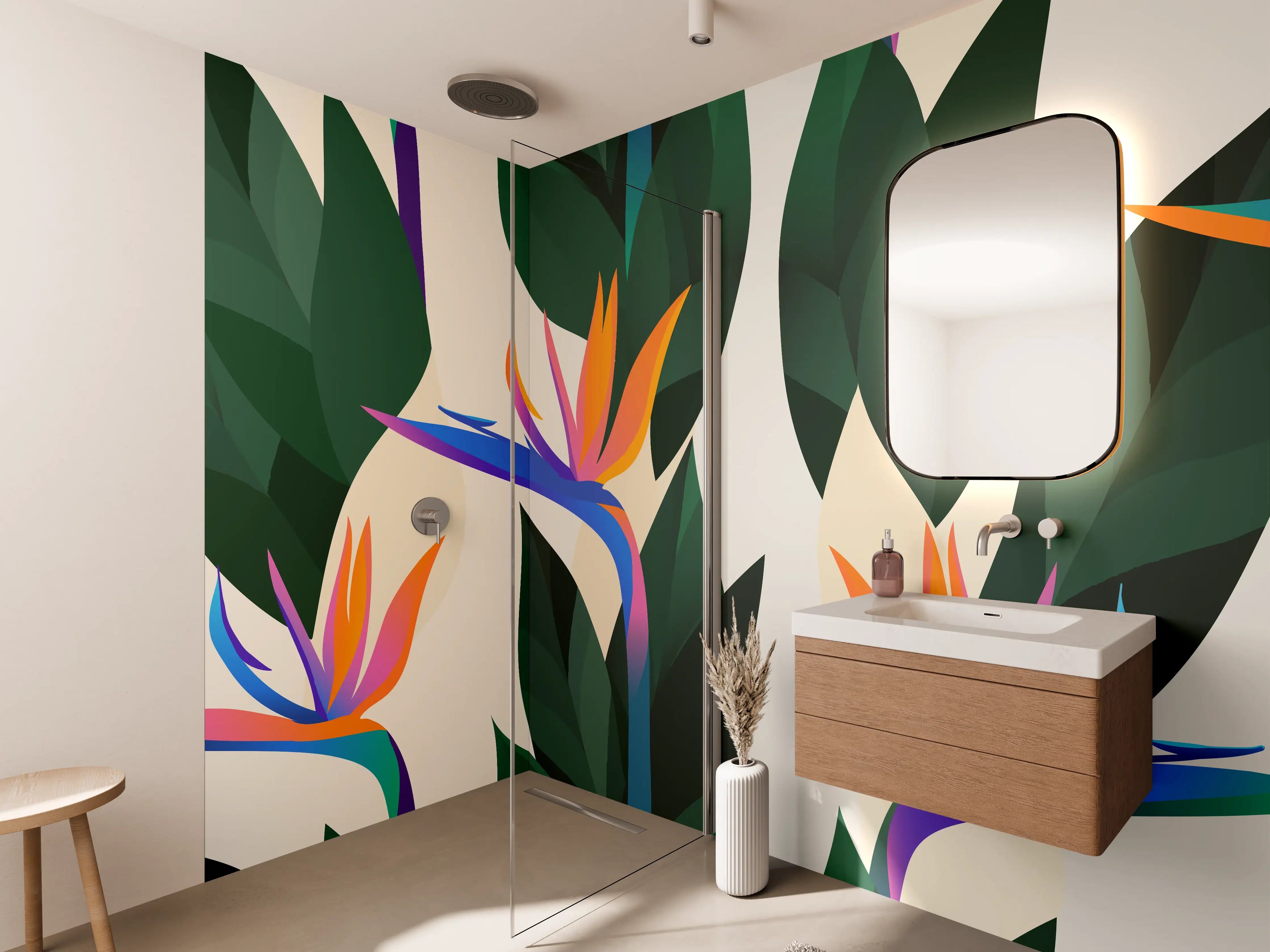 Wandverkleidung Bad - Strelitzia Tropic Blumenmuster