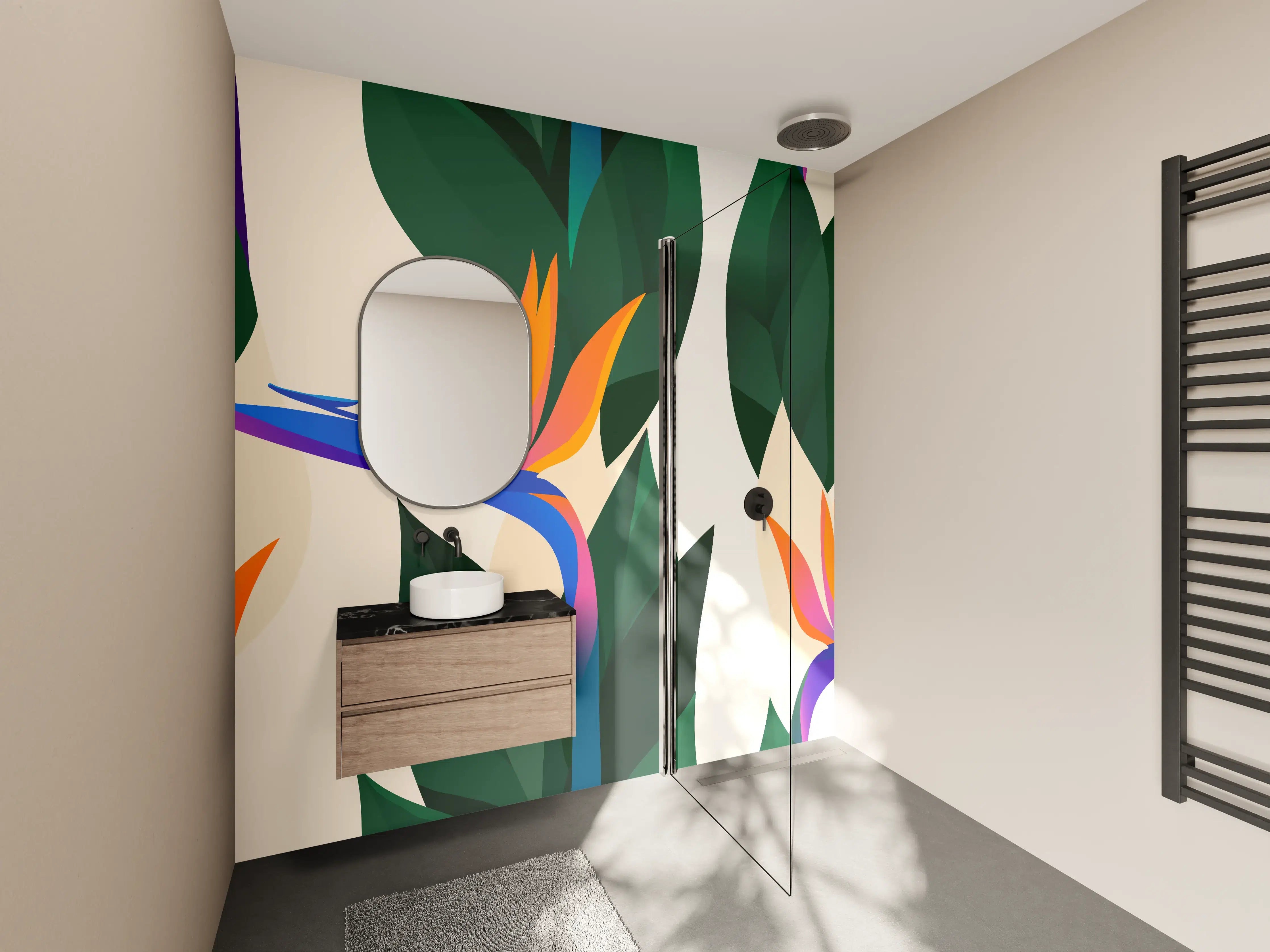 Wandverkleidung Bad - Strelitzia Tropic Blumenmuster