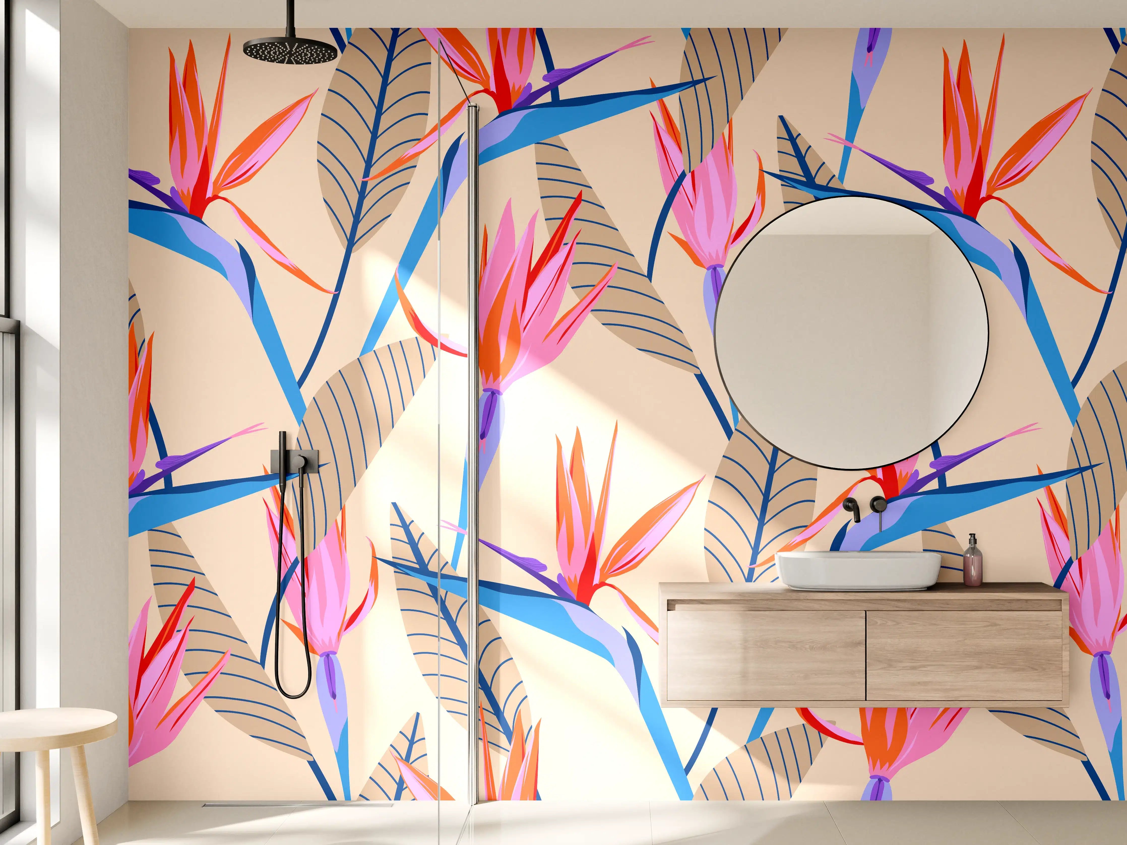 Wandverkleidung Bad - Strelitzia Tropic Rosa-Beige