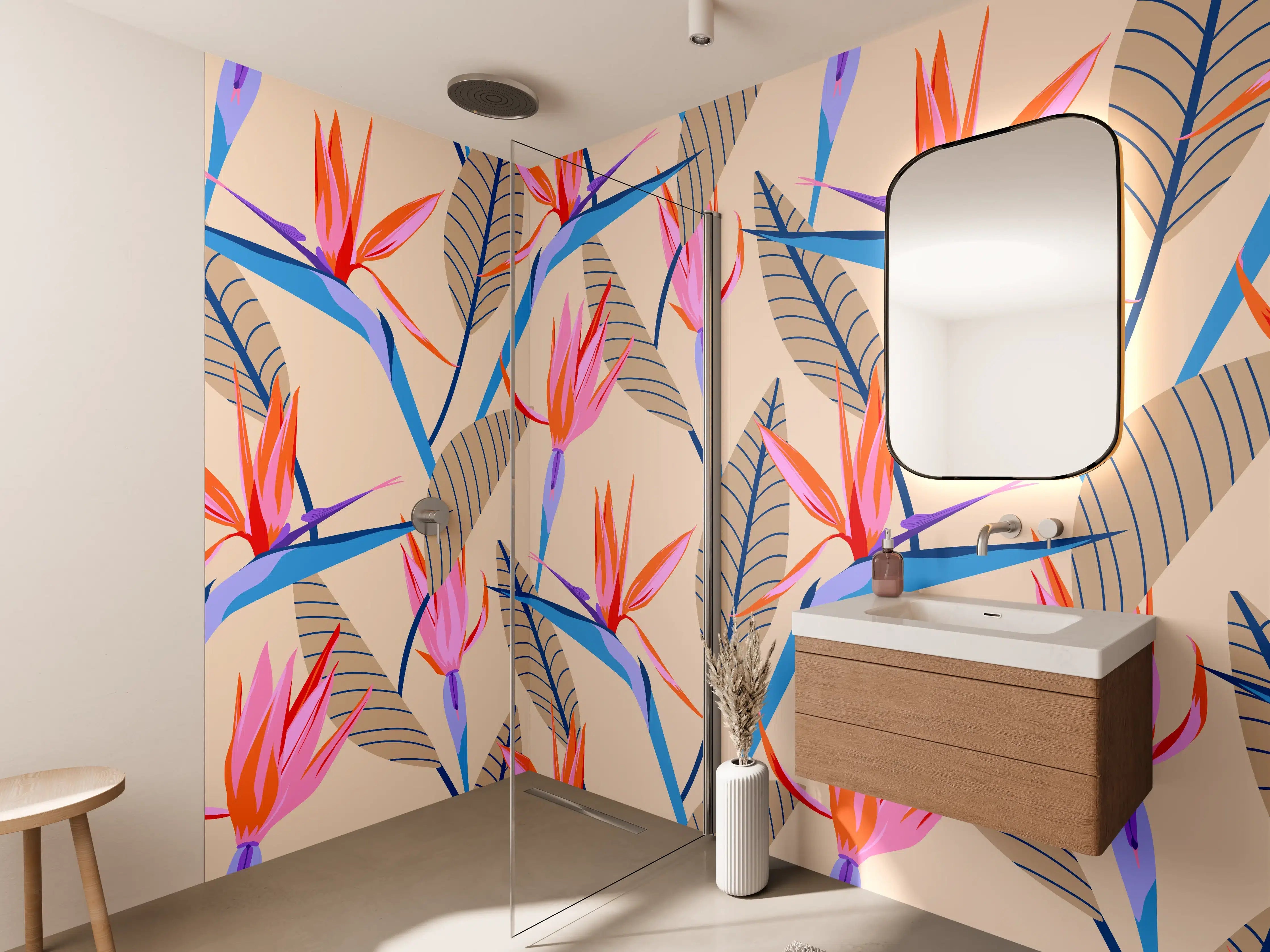 Wandverkleidung Bad - Strelitzia Tropic Rosa-Beige