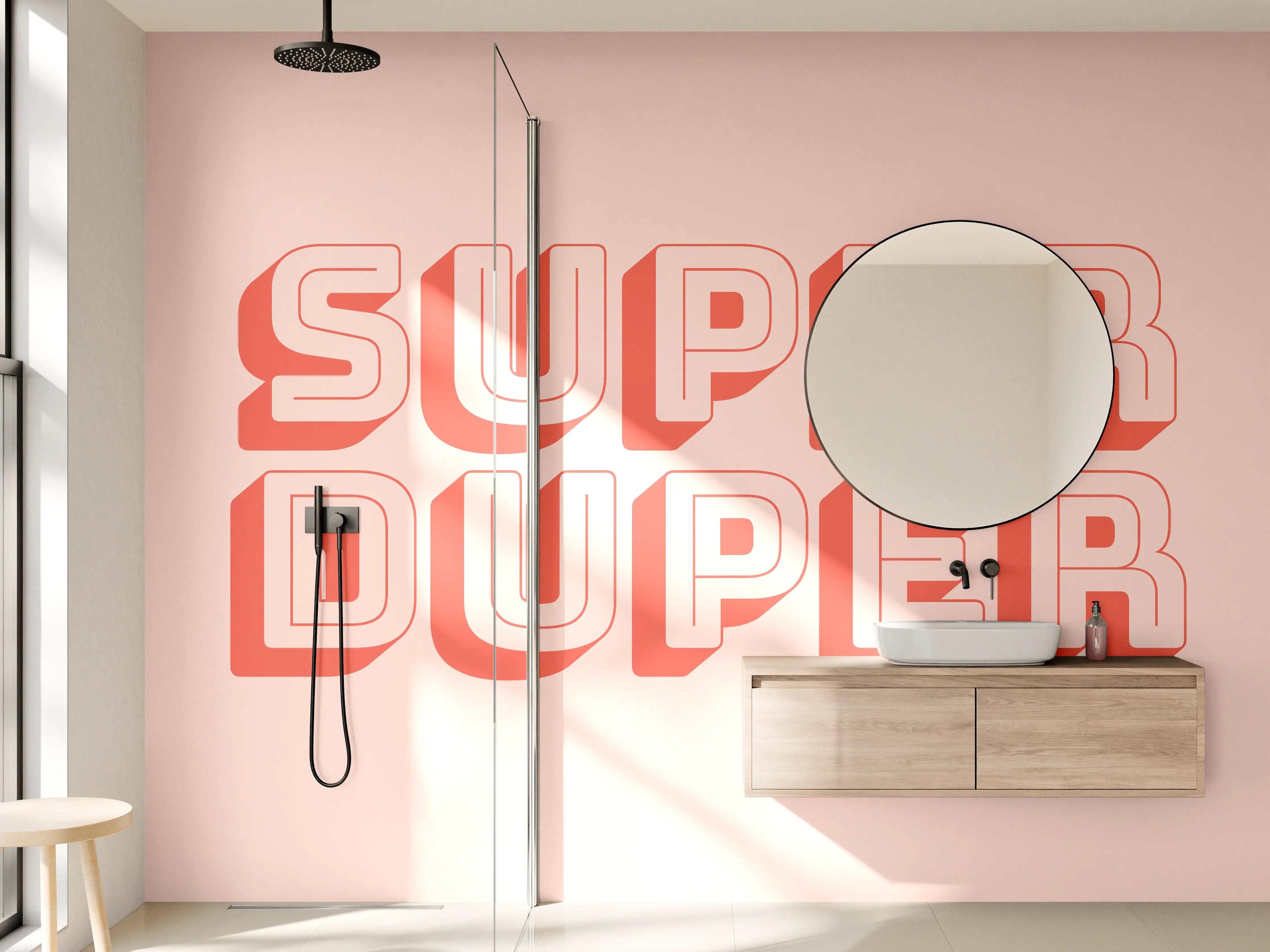 Wandverkleidung Bad - Super Duper – Fröhliches 3D-Schriftzug-Design