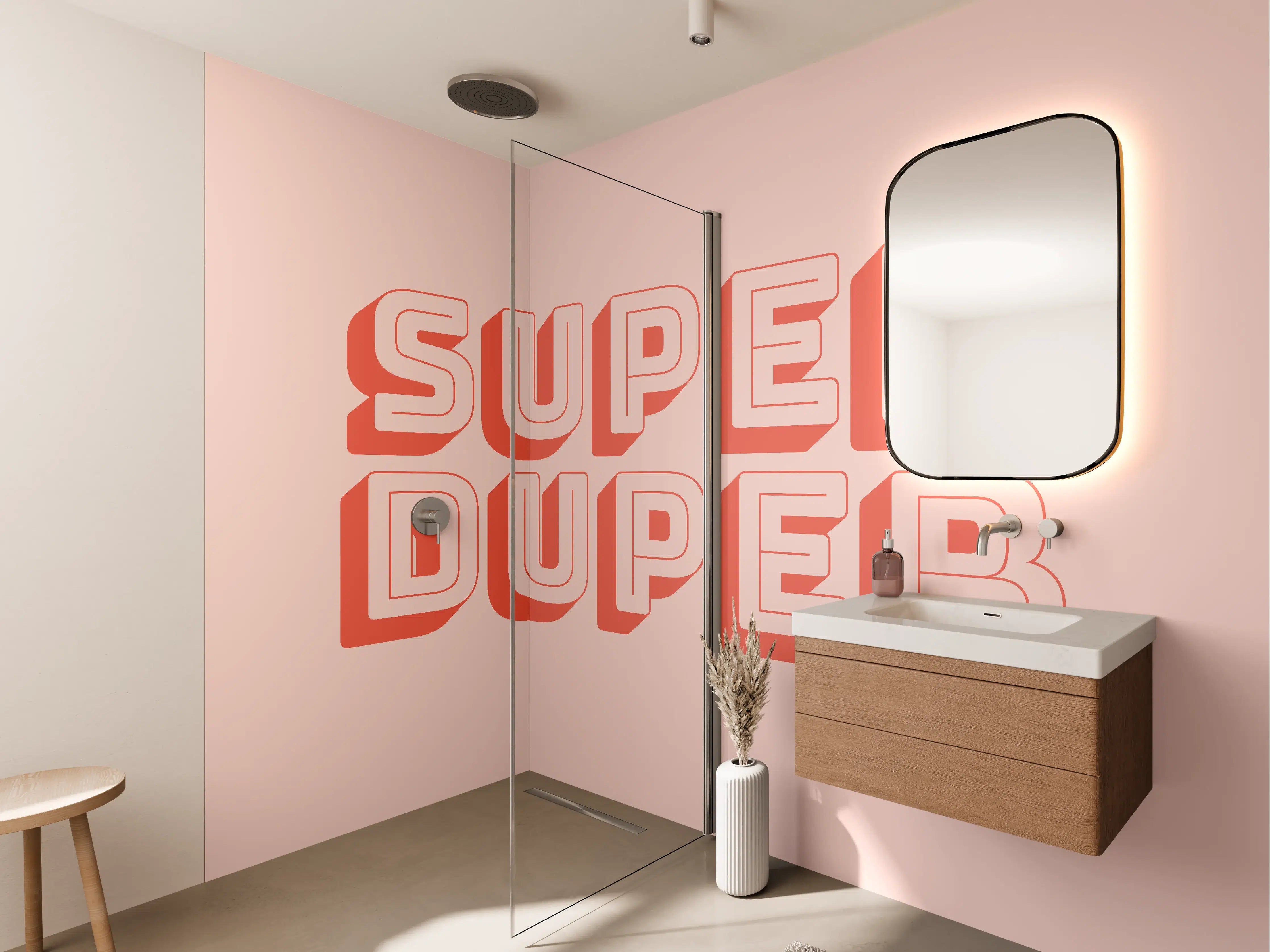 Wandverkleidung Bad - Super Duper – Fröhliches 3D-Schriftzug-Design