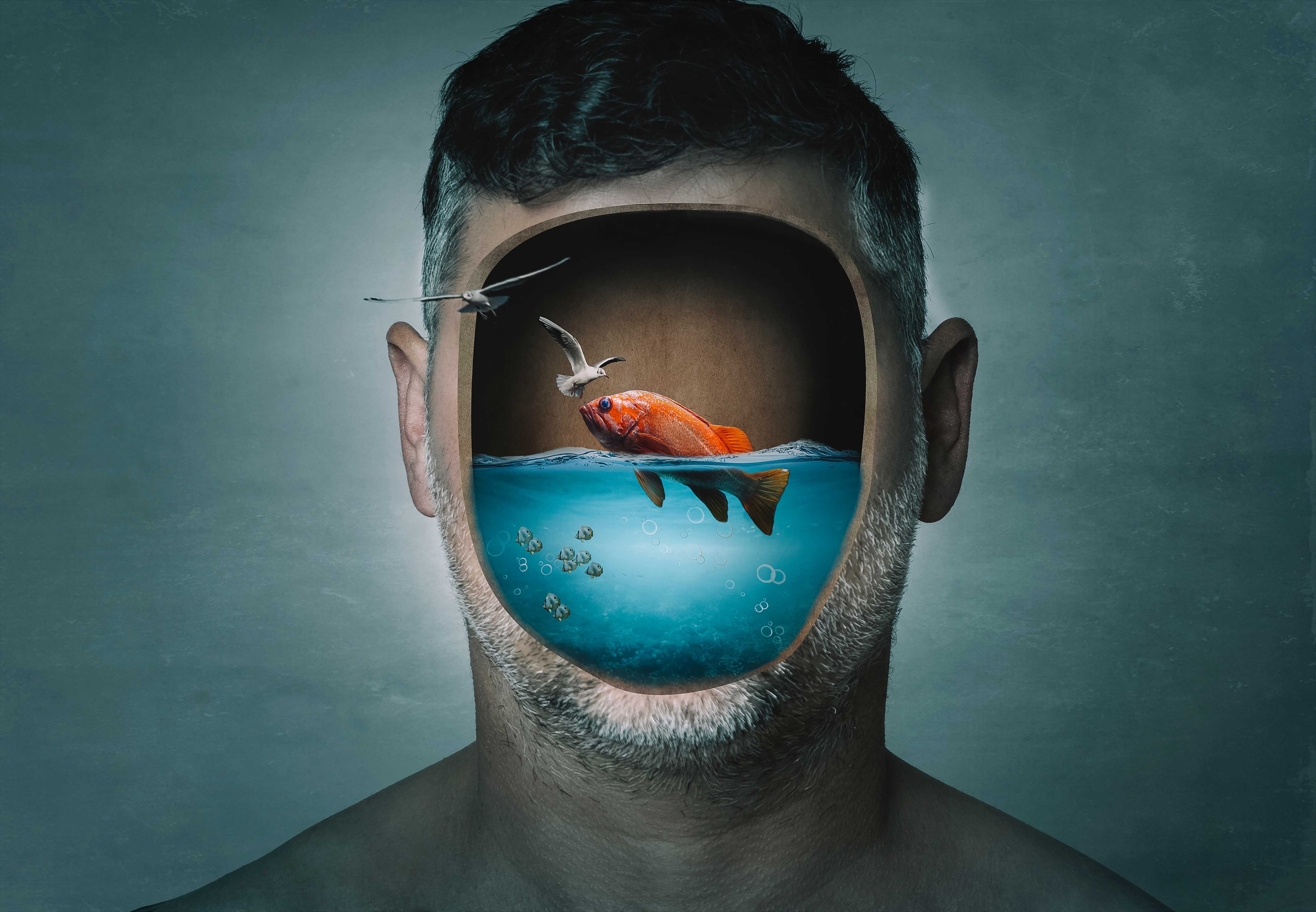 Wandverkleidung Bad-Surreales Wasser-Gesicht Porträt