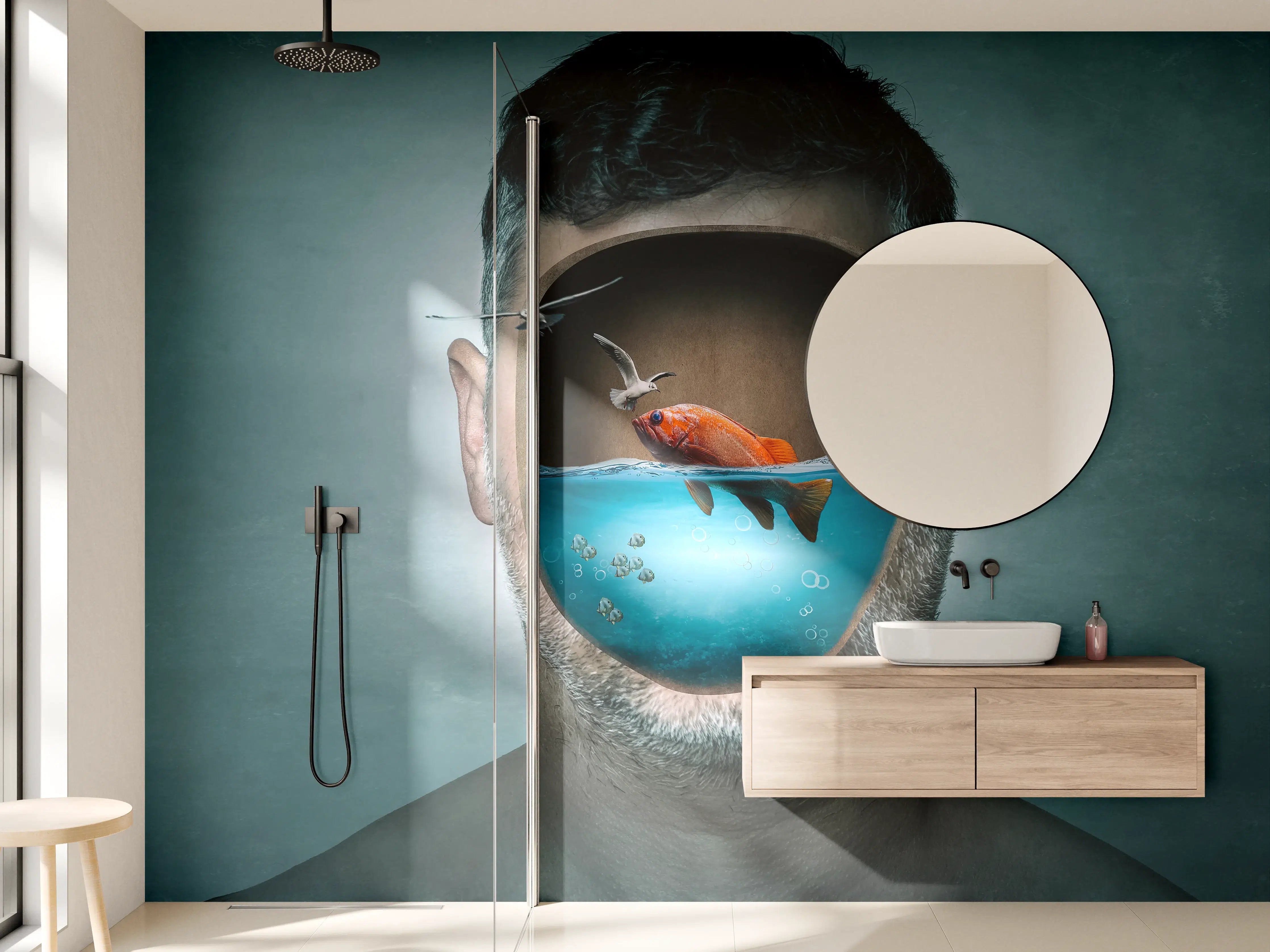 Wandverkleidung Bad - Surreales Wasser-Gesicht Porträt