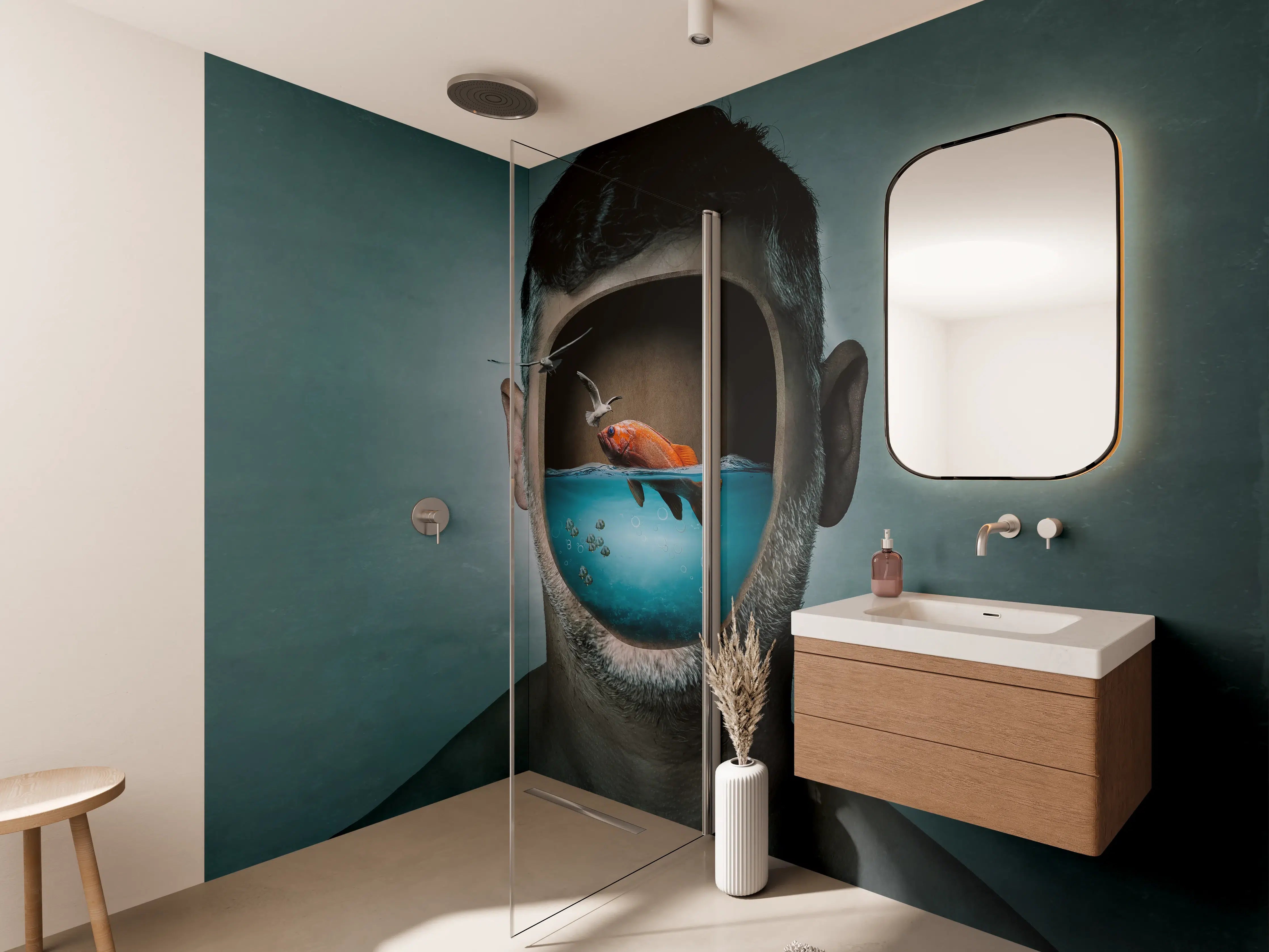 Wandverkleidung Bad - Surreales Wasser-Gesicht Porträt