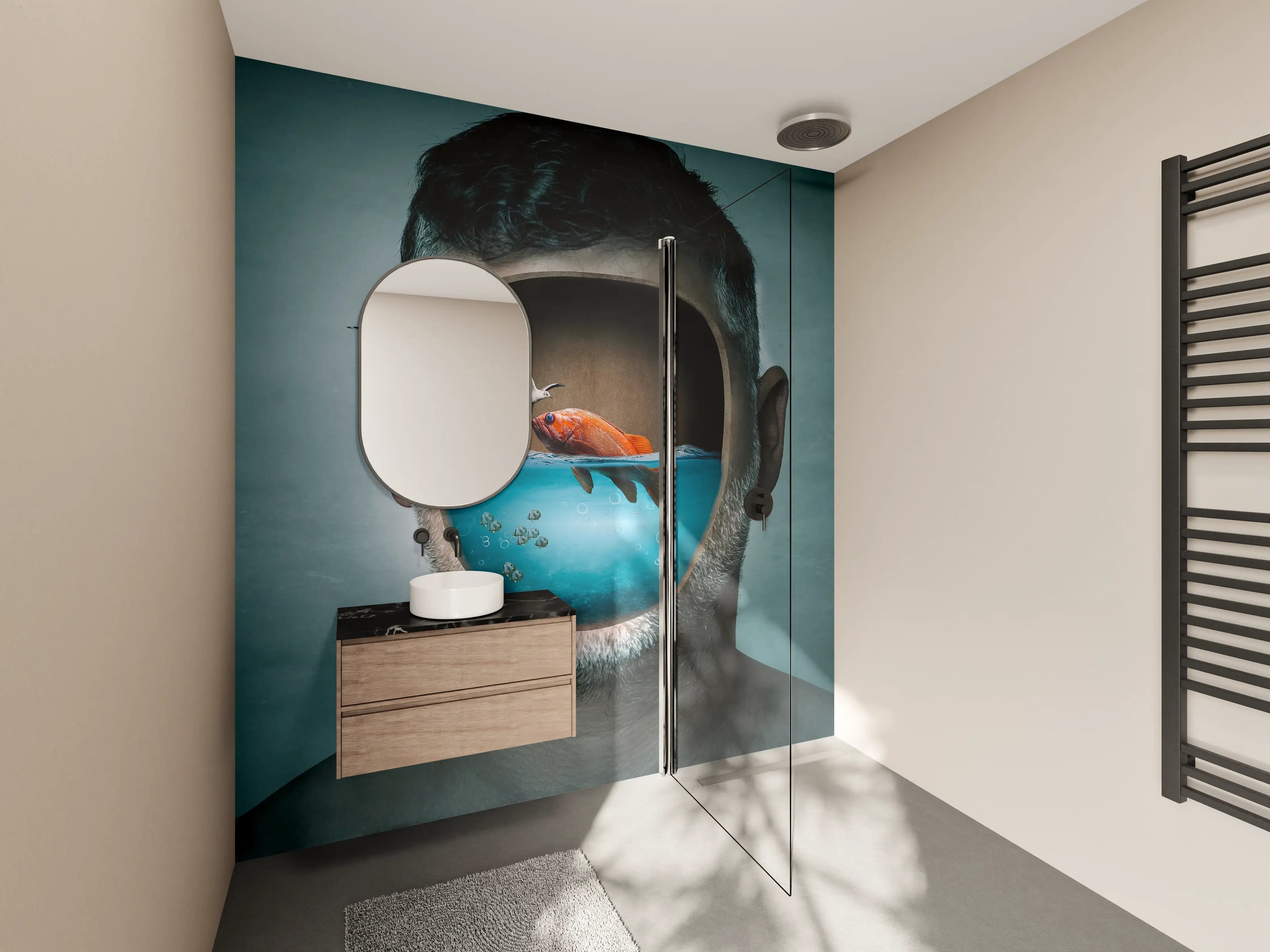 Wandverkleidung Bad - Surreales Wasser-Gesicht Porträt