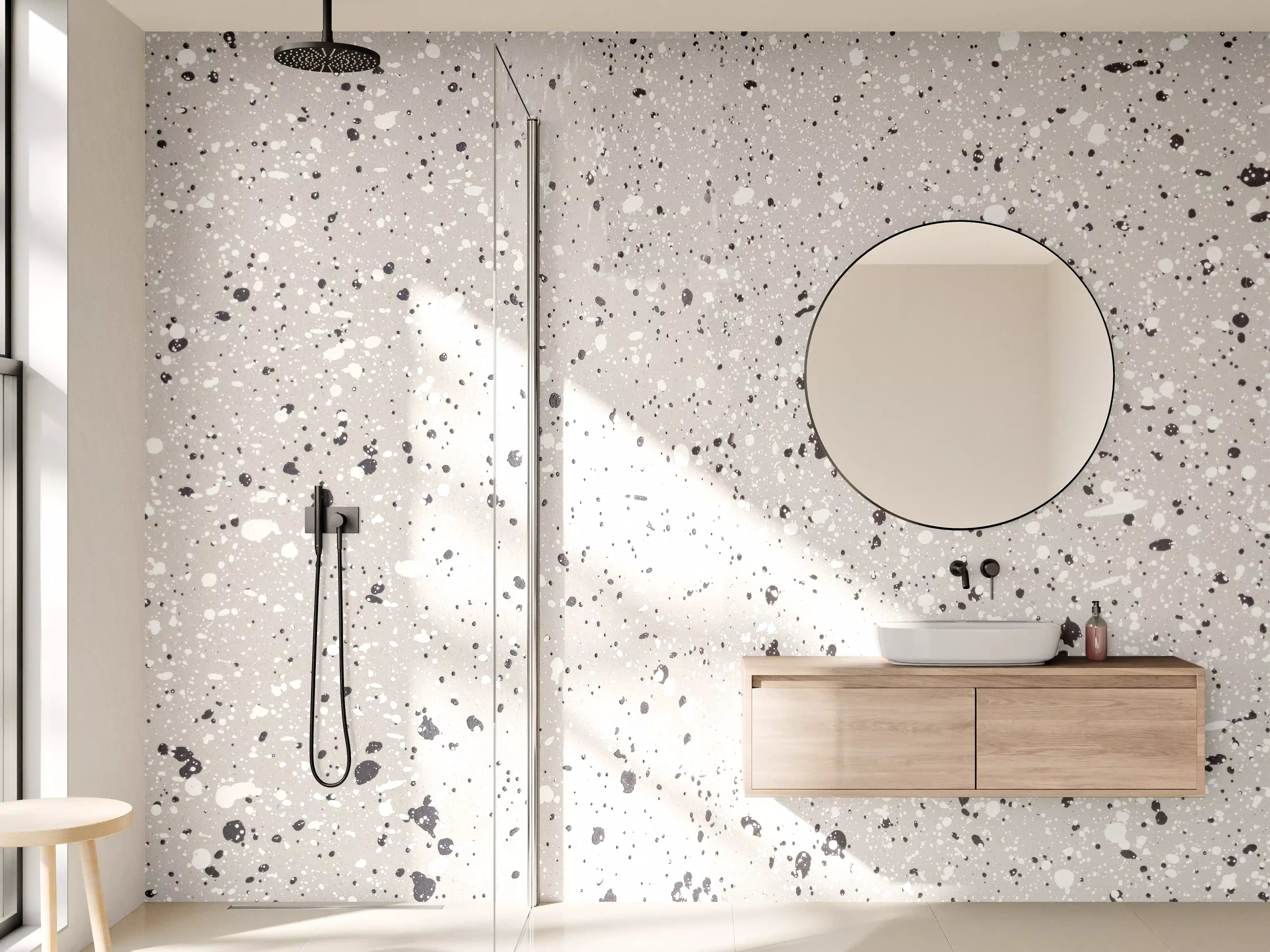 Wandverkleidung Bad - Terazzo Stein Textur - Nahaufnahme