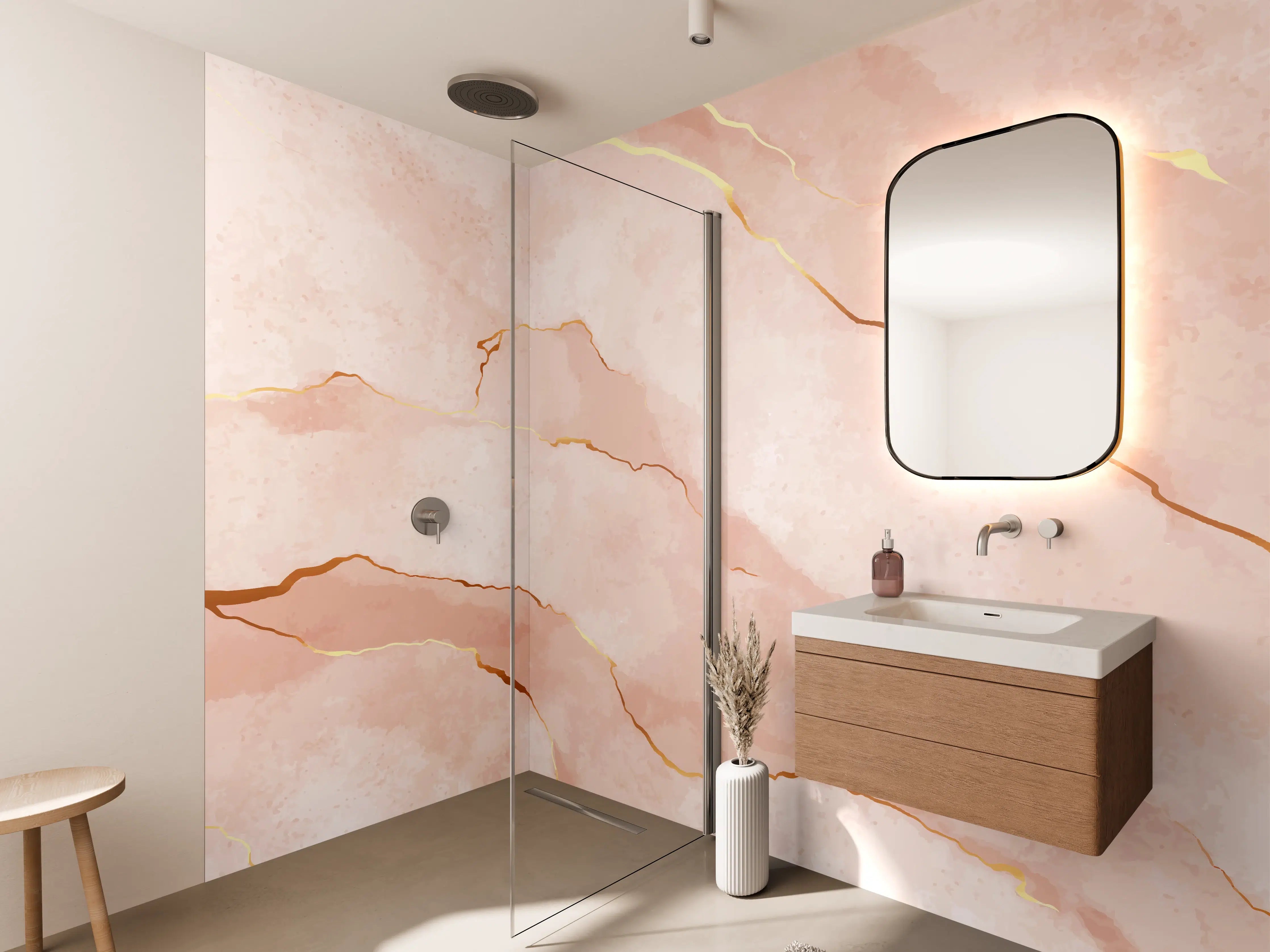 Wandverkleidung Bad - Textur in Roségold - Marmor
