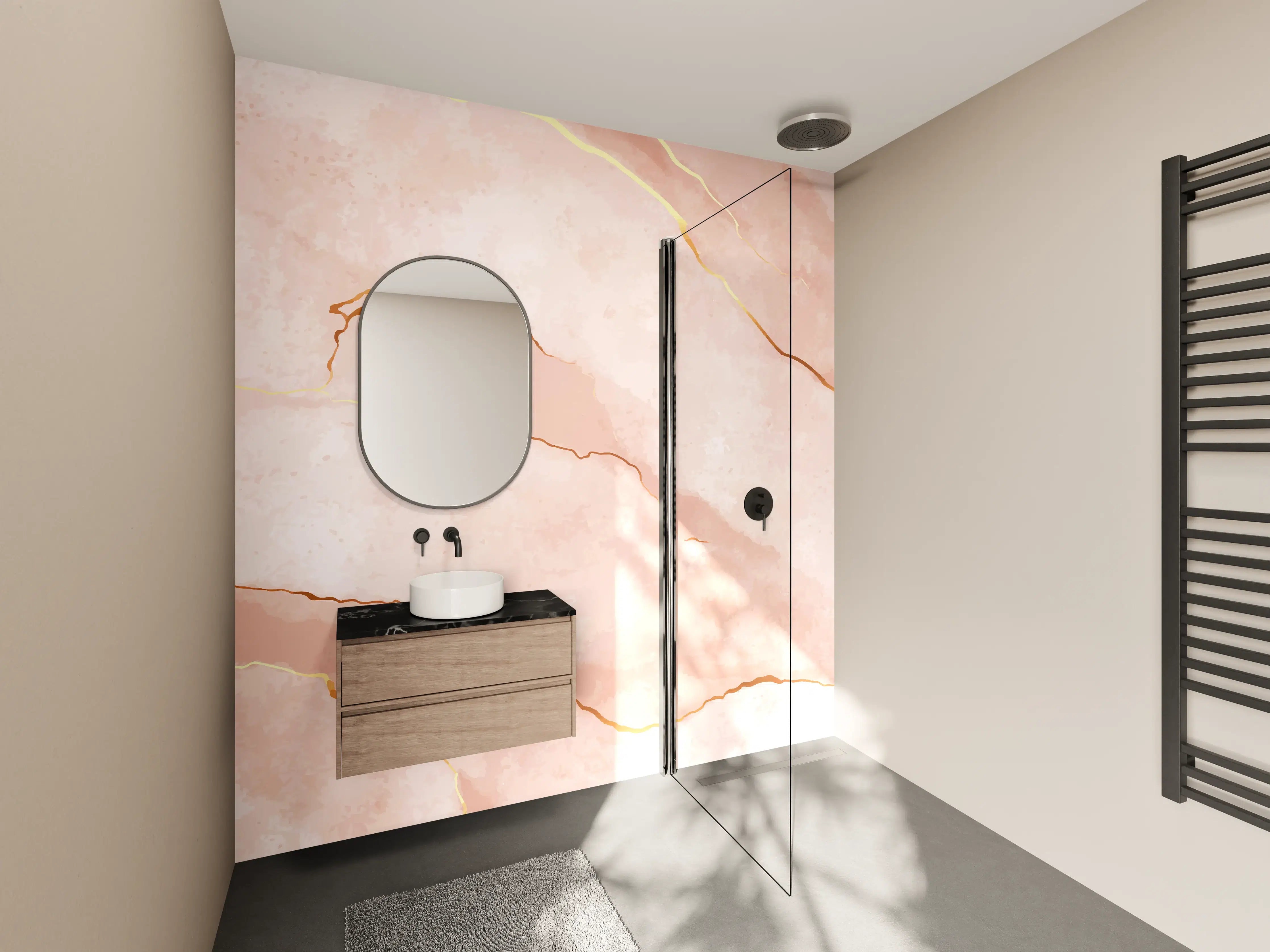Wandverkleidung Bad - Textur in Roségold - Marmor