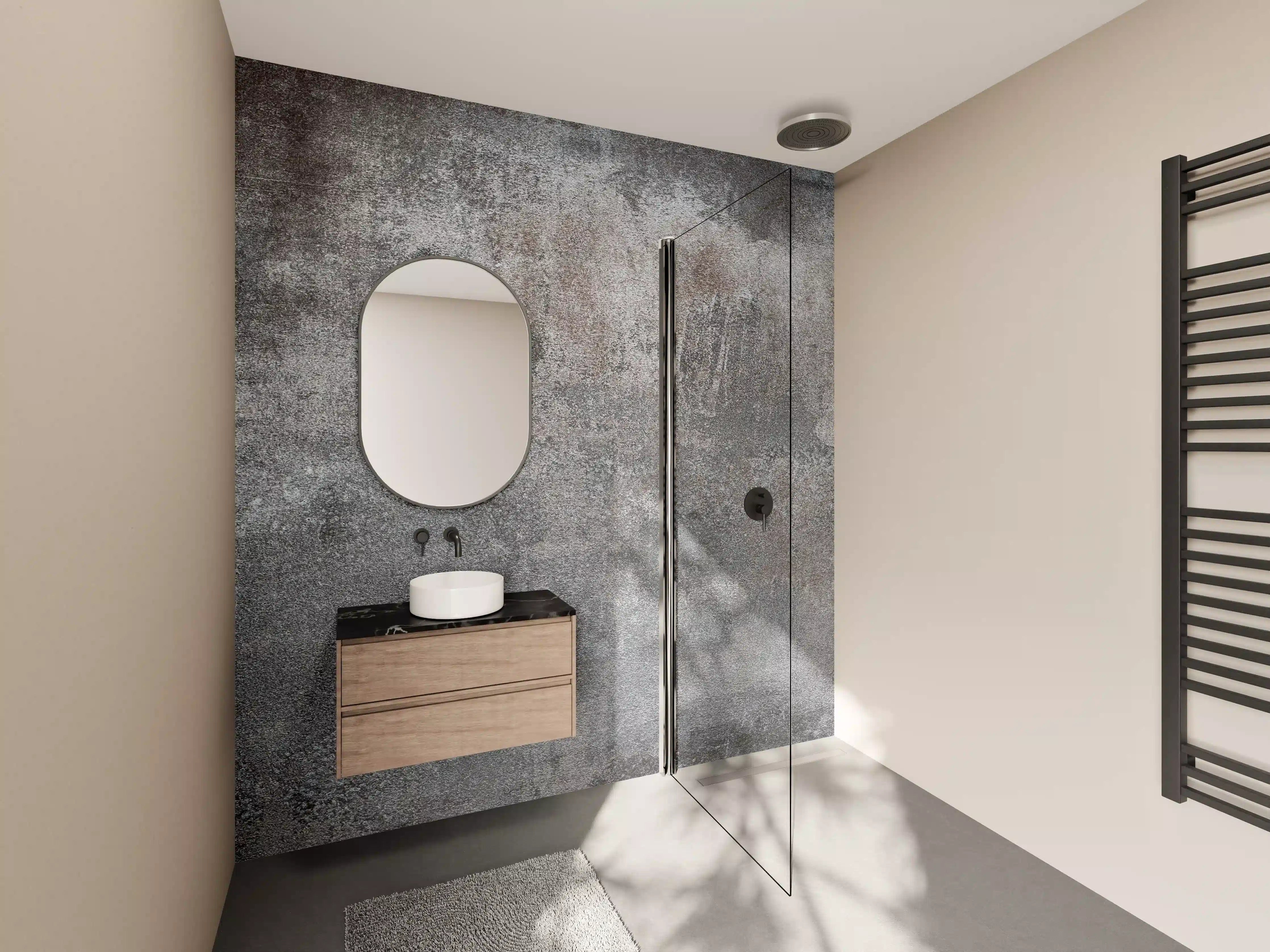 Wandverkleidung Bad - Texturiertes Grau-Metall-Finish