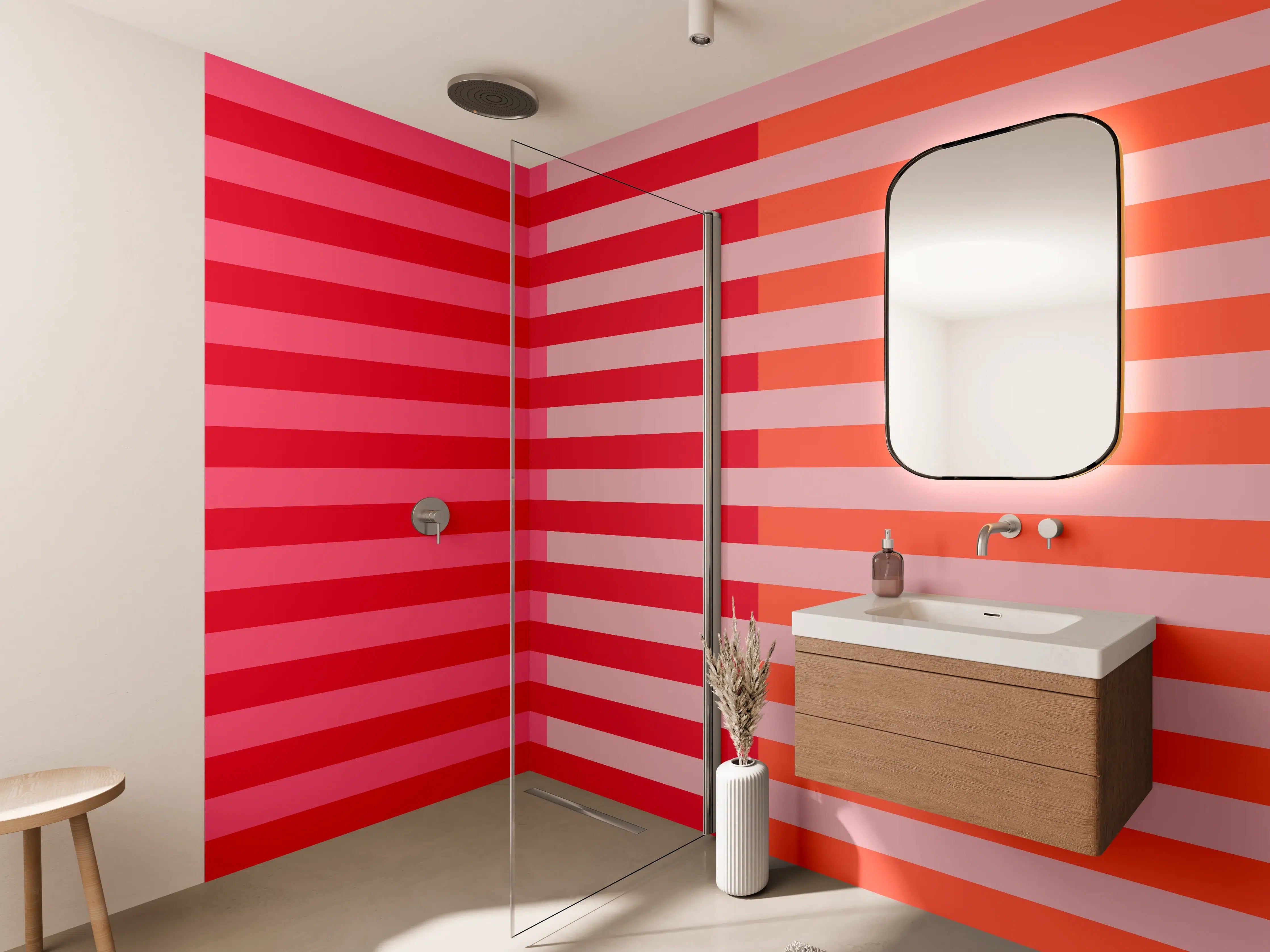 Wandverkleidung Bad - The Reds - Multy Stripes - Strawberry