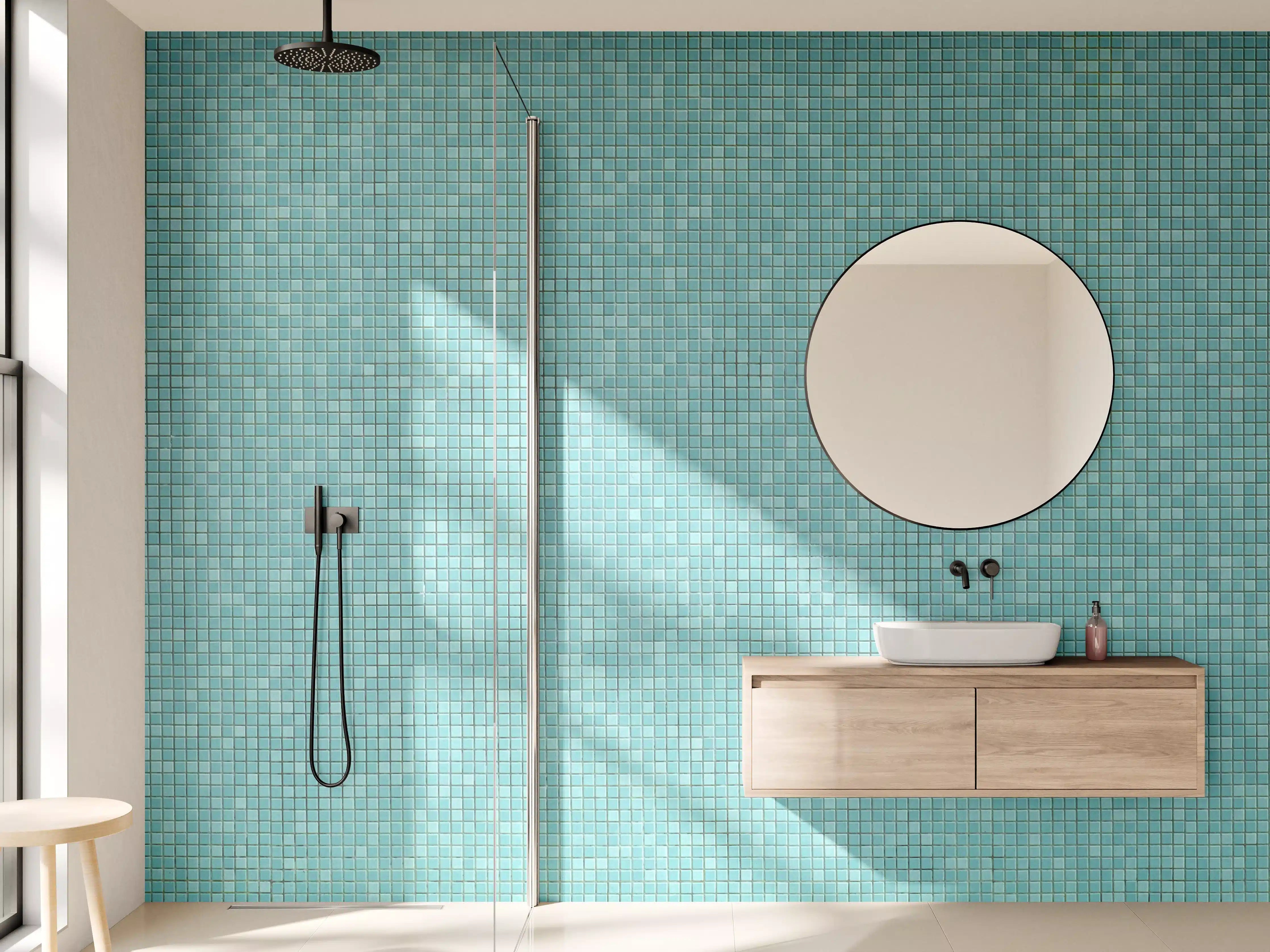 Wandverkleidung Bad - Tiefblaue Mosaikfliese mit feiner Struktur