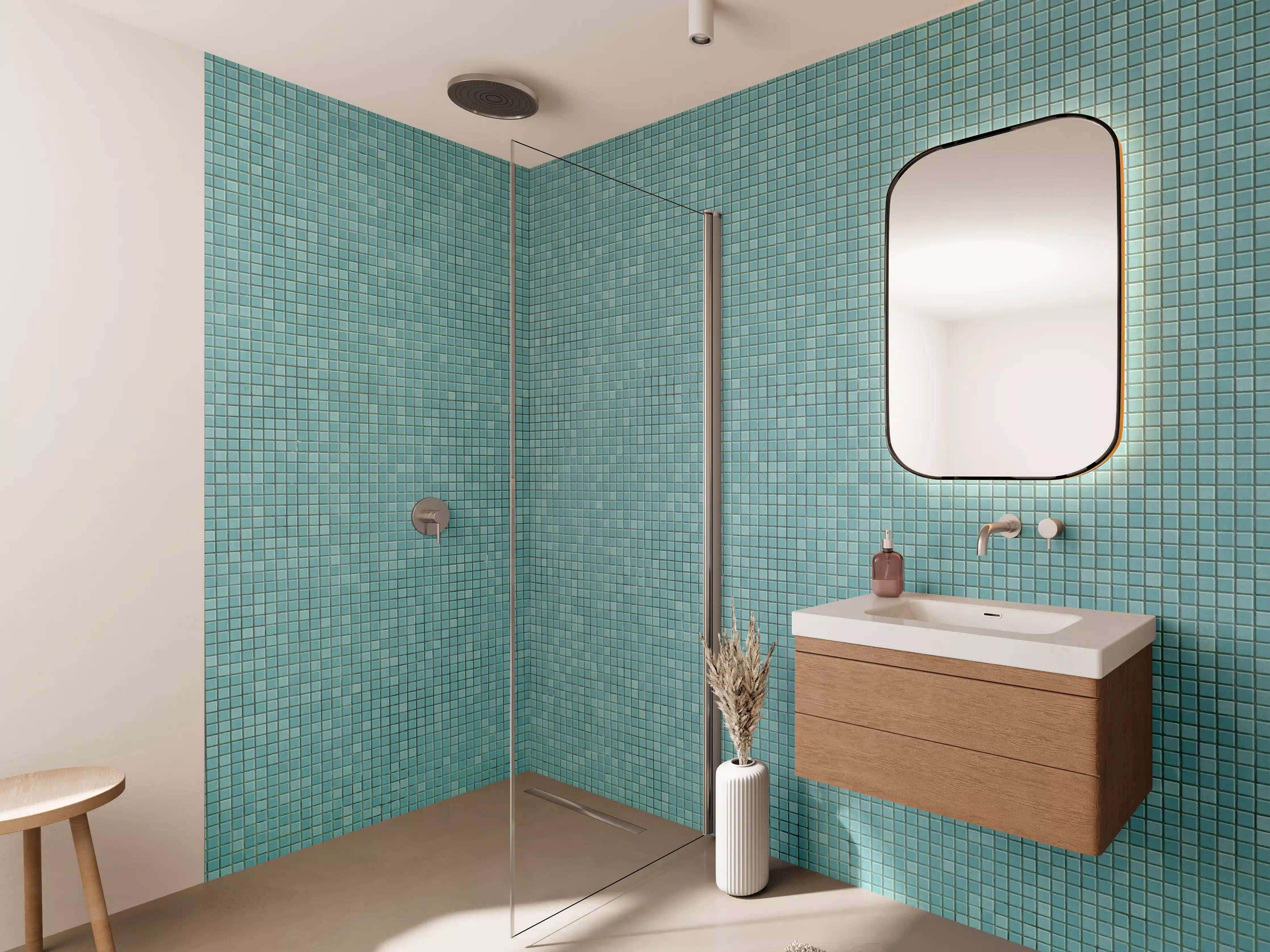 Wandverkleidung Bad - Tiefblaue Mosaikfliese mit feiner Struktur