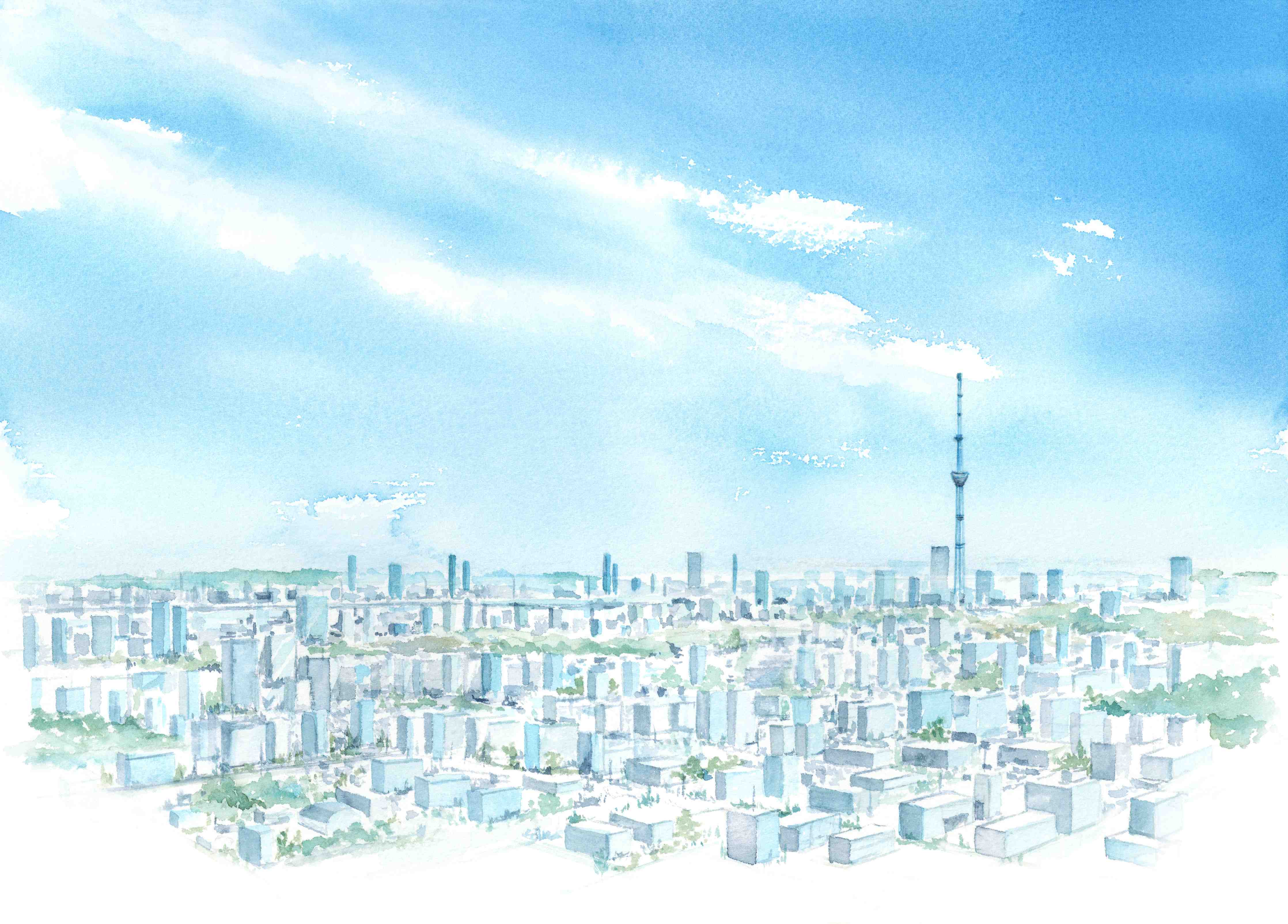 Wandverkleidung Bad-Tokyo Sky Tree Aquarellmalerei