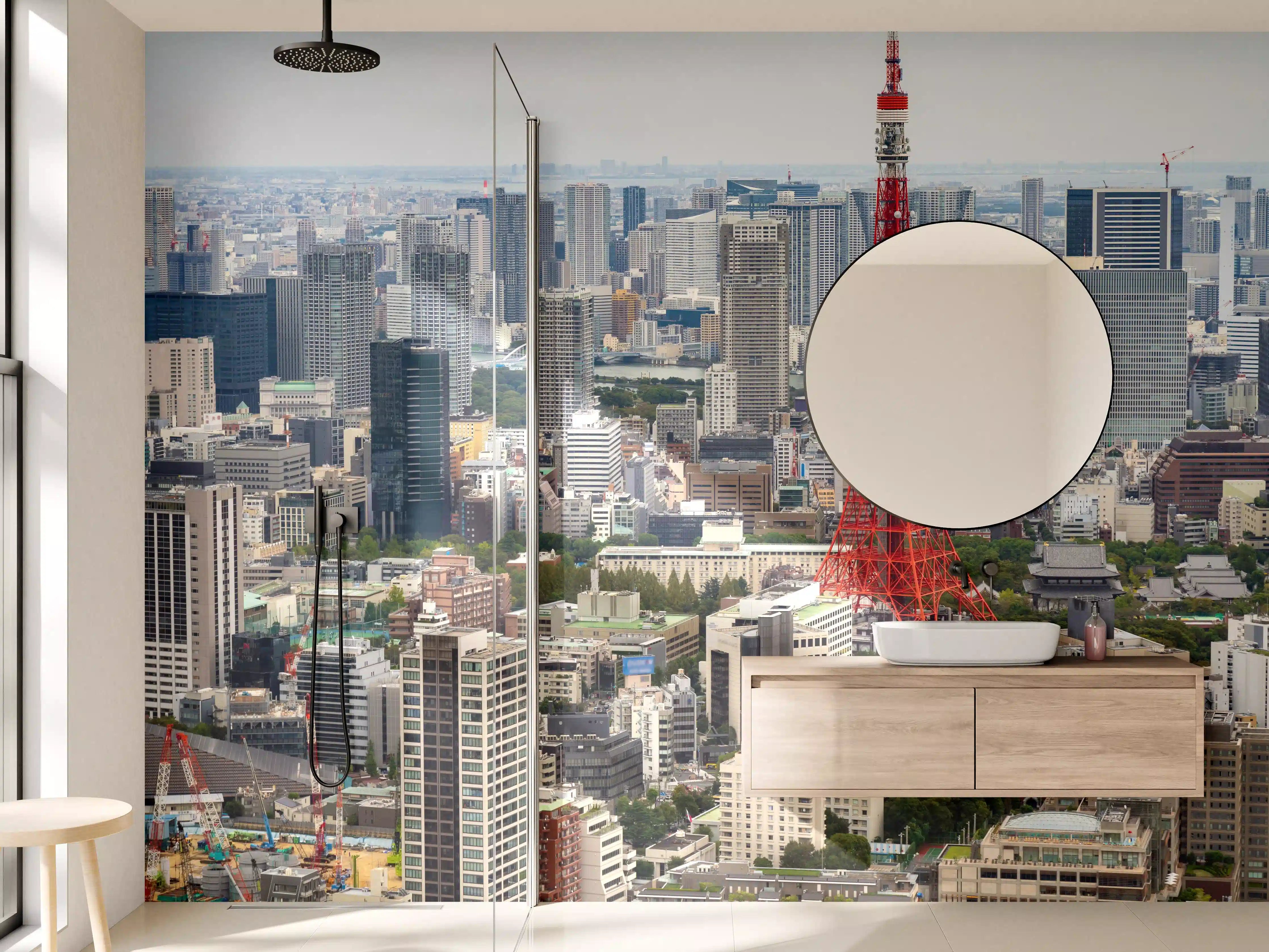 Wandverkleidung Bad - Tokyo Tower im Stadtpanorama