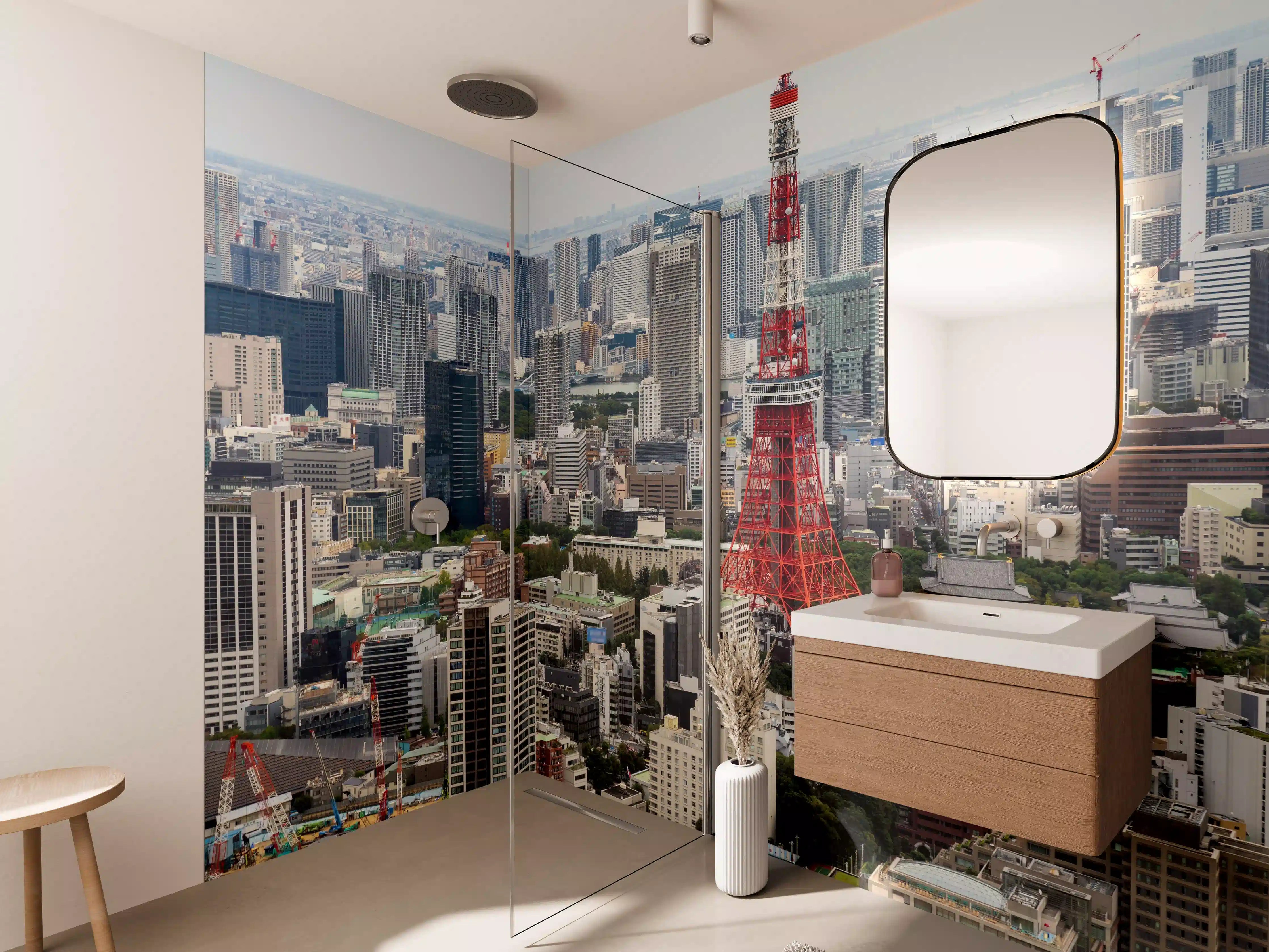 Wandverkleidung Bad - Tokyo Tower im Stadtpanorama
