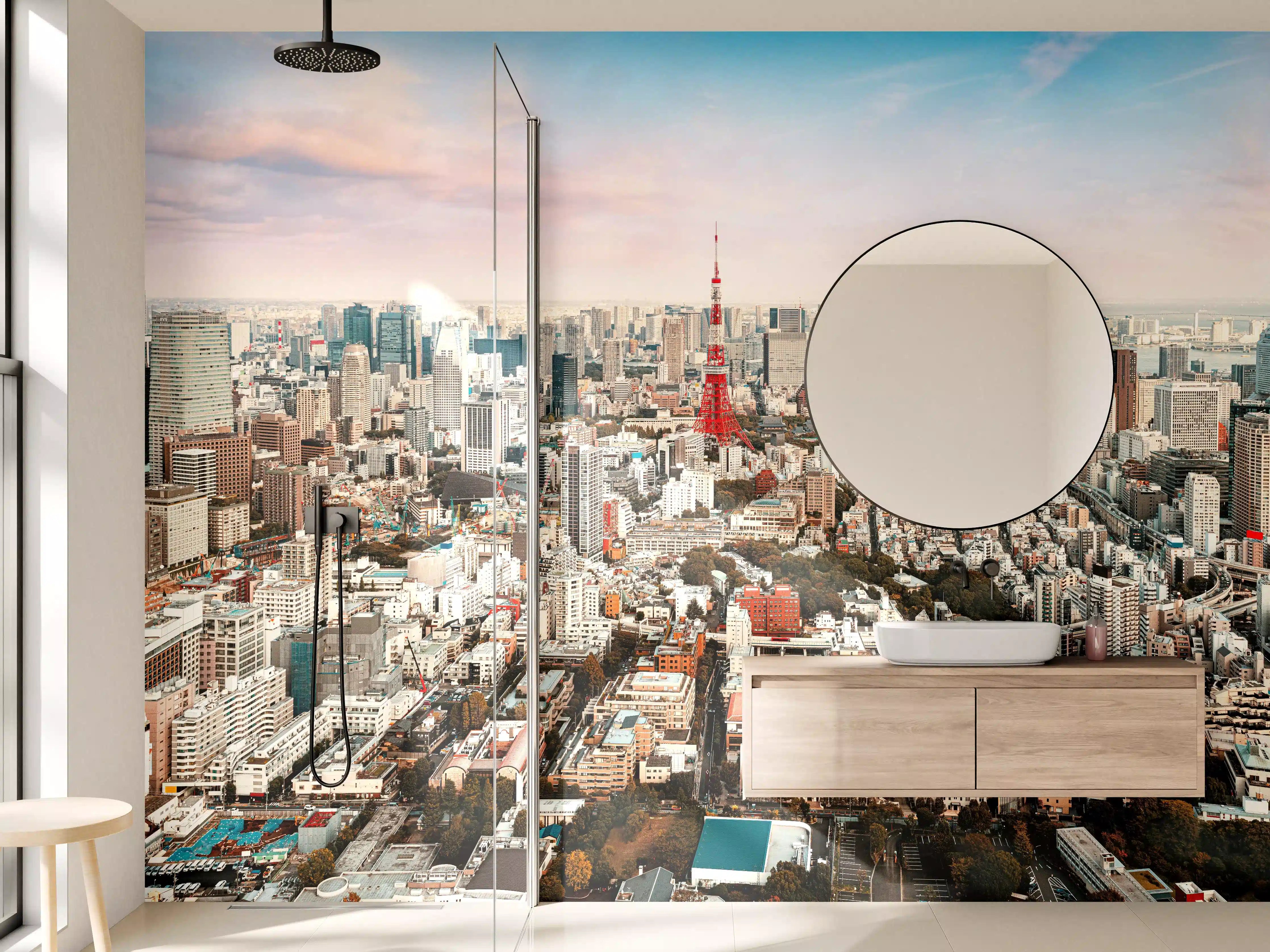 Wandverkleidung Bad - Tokyo Tower inmitten der modernen Skyline