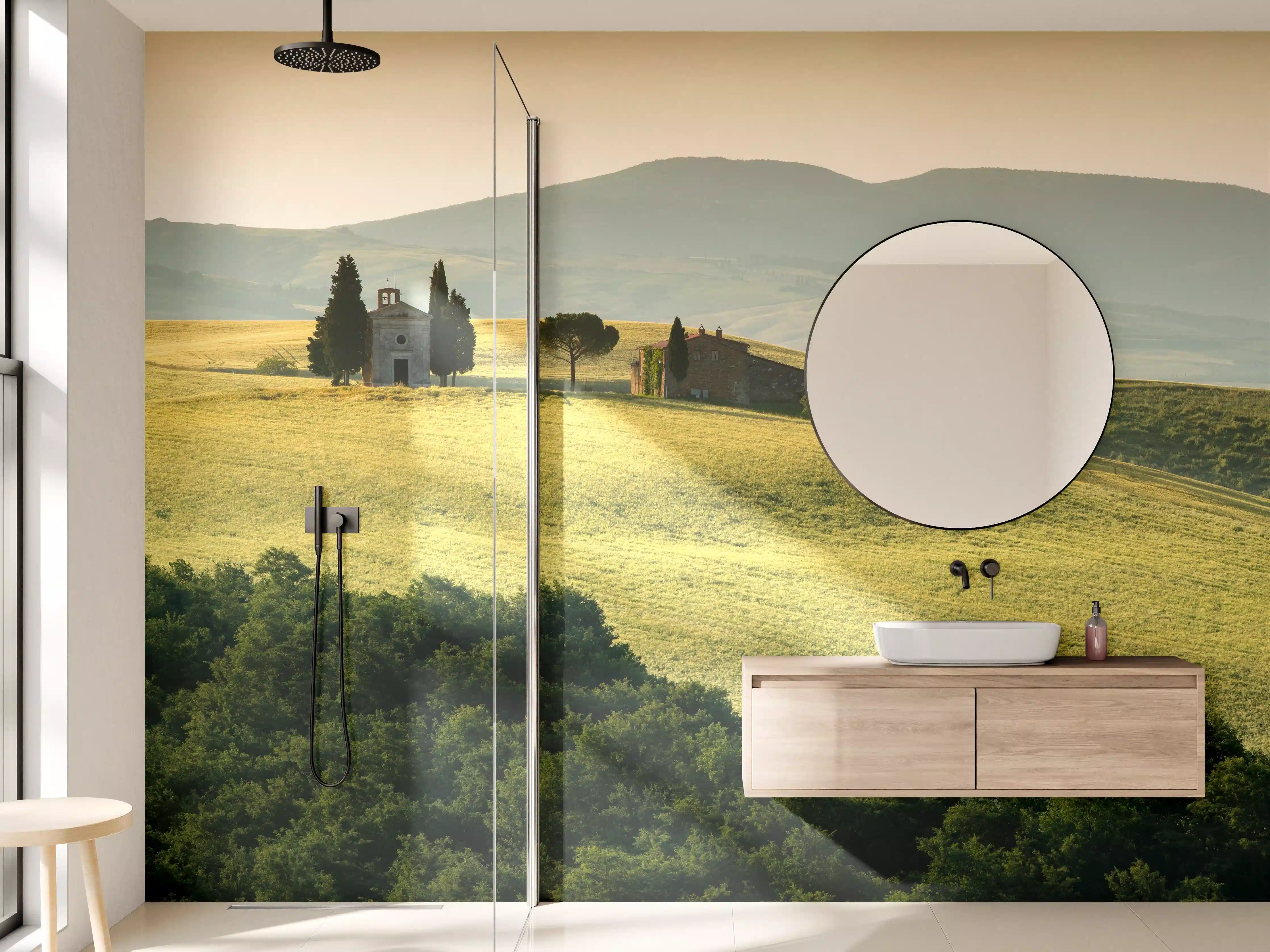 Wandverkleidung Bad - Toskanische Hügel in Goldgrün