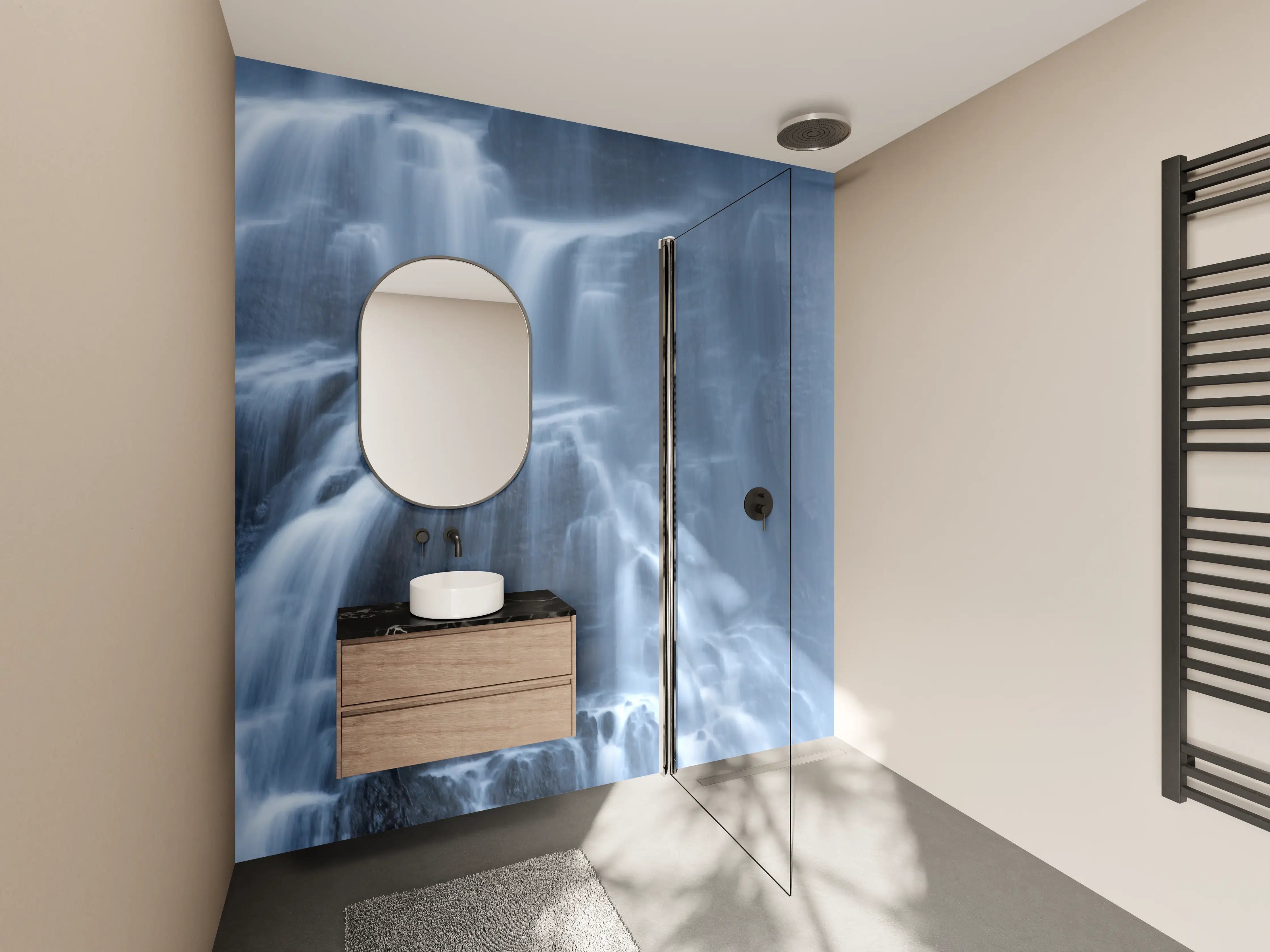 Wandverkleidung Bad - Traumartiger Wasserfall an Felsenwand