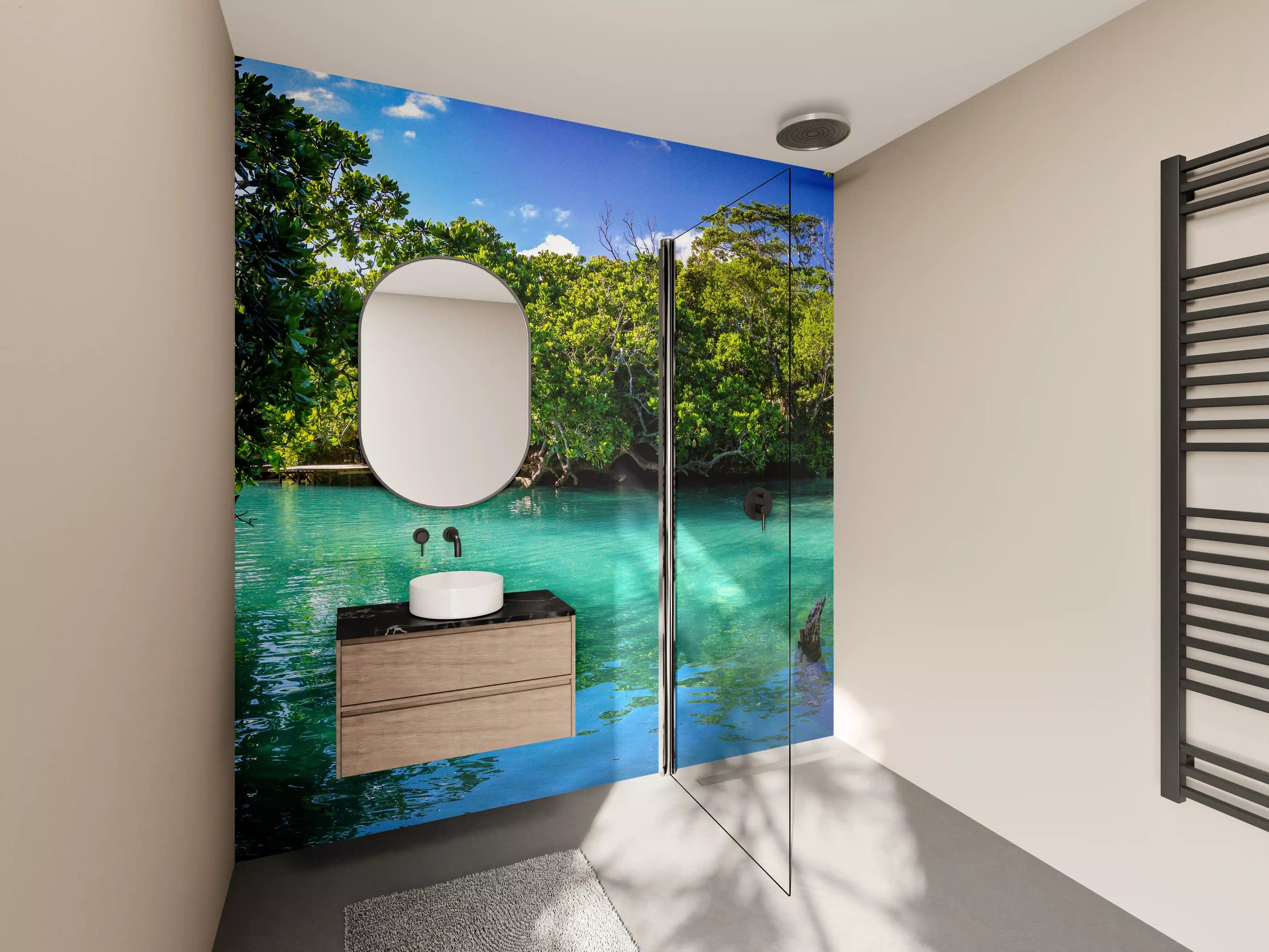 Wandverkleidung Bad - Traumhafter See im Wald - Indonesien