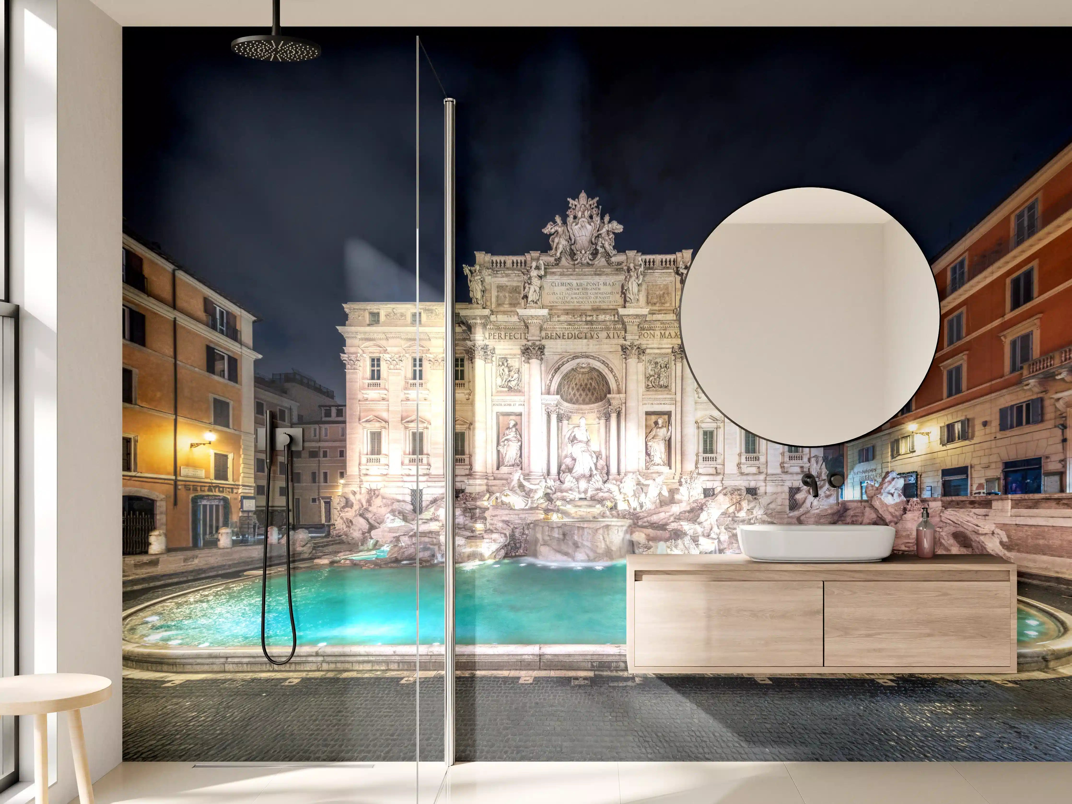 Wandverkleidung Bad - Trevi-Brunnen Nacht Türkis-Beige