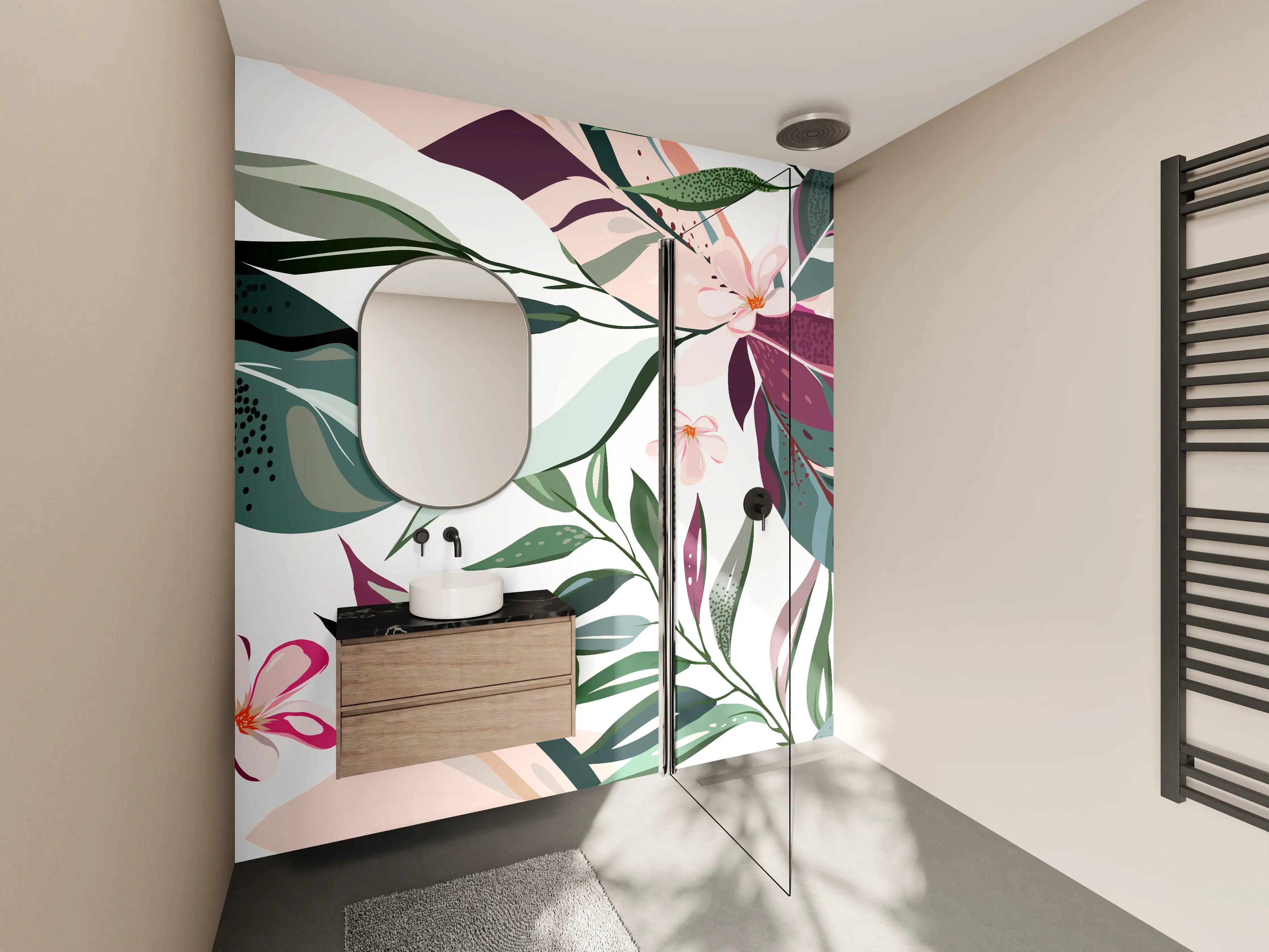 Wandverkleidung Bad - Tropische Blumenkunst