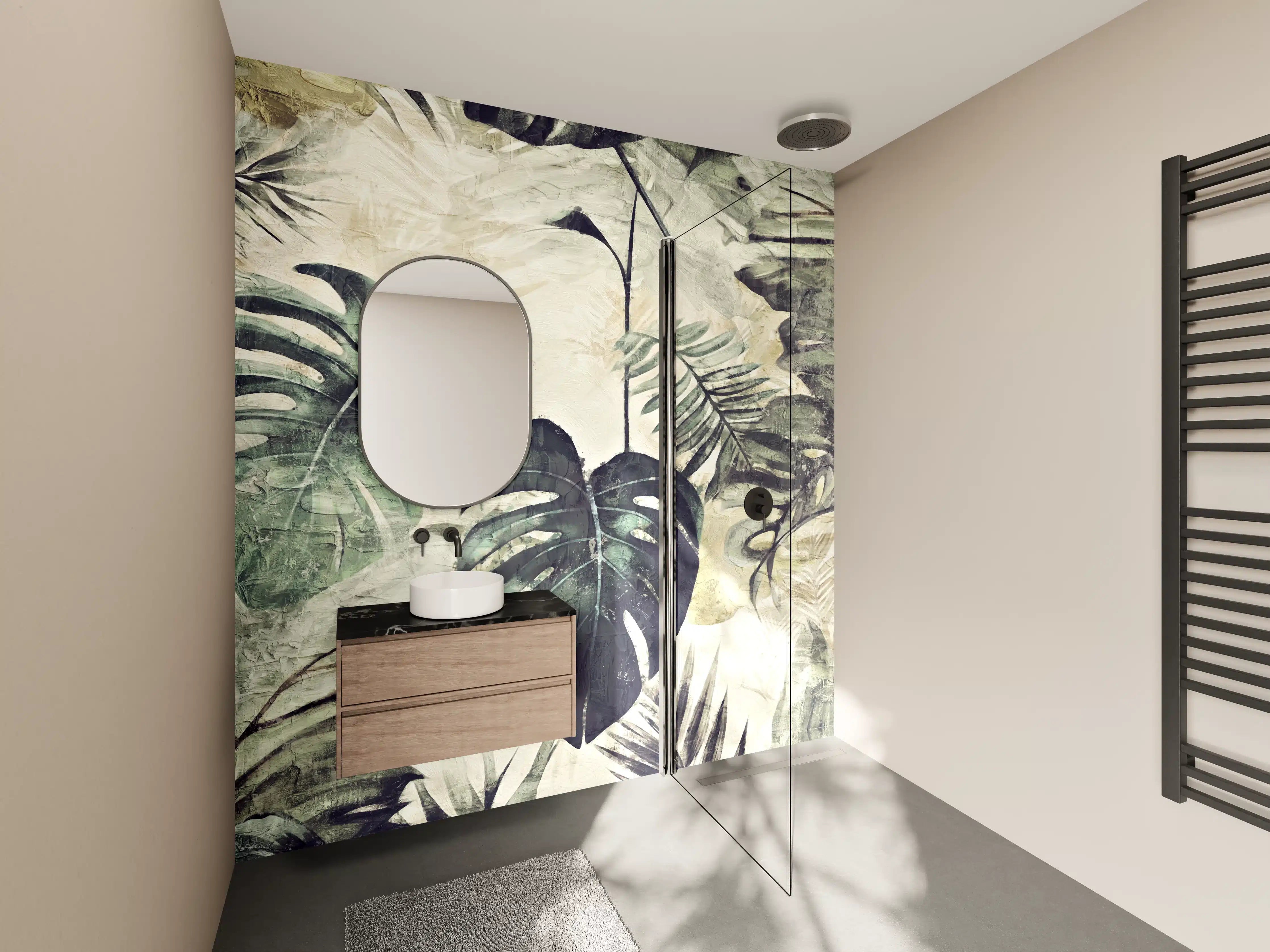 Wandverkleidung Bad - Tropische Dschungel-Grün-Kunst