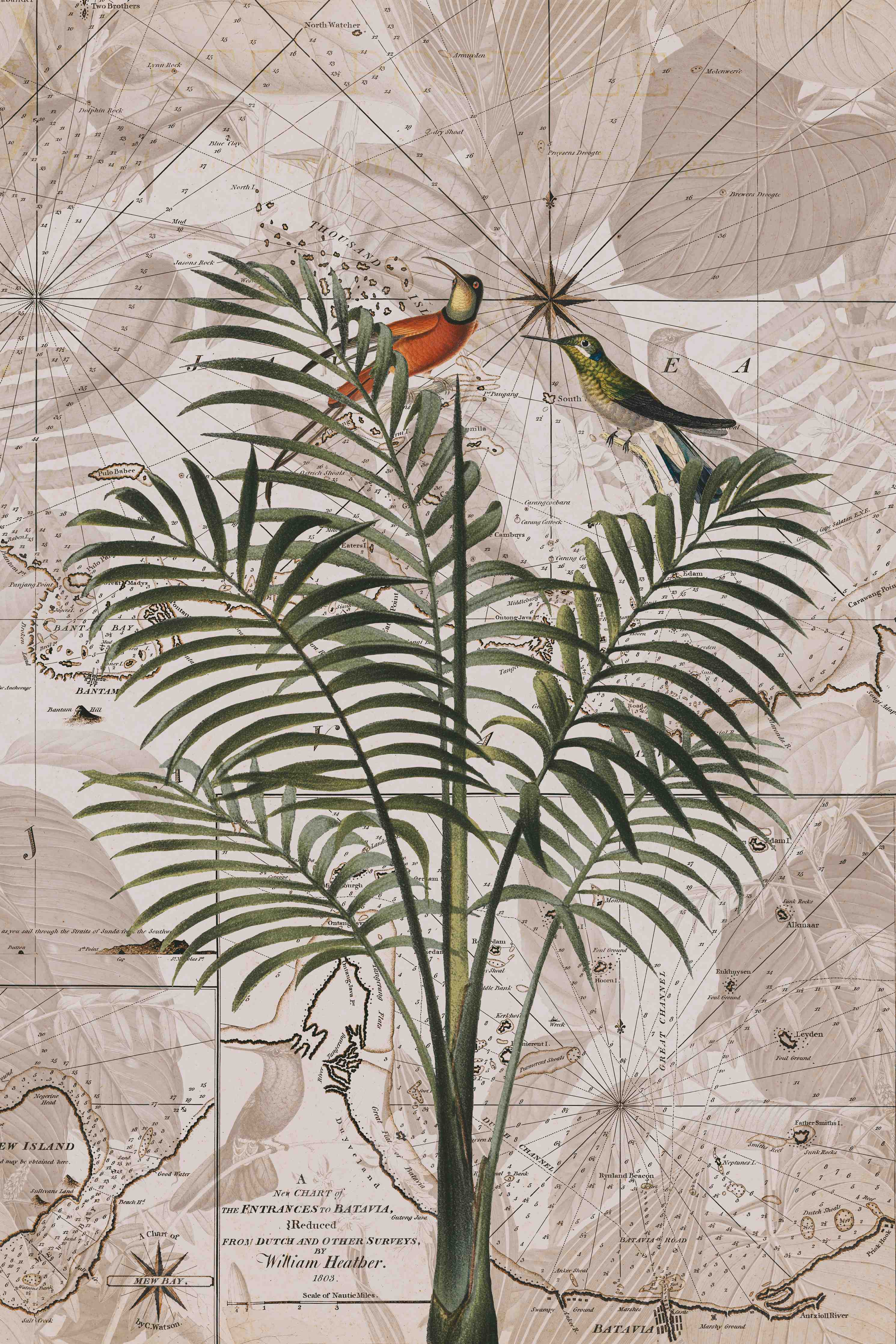 Wandverkleidung Bad-Tropische Dschungel Kartenwandkunst