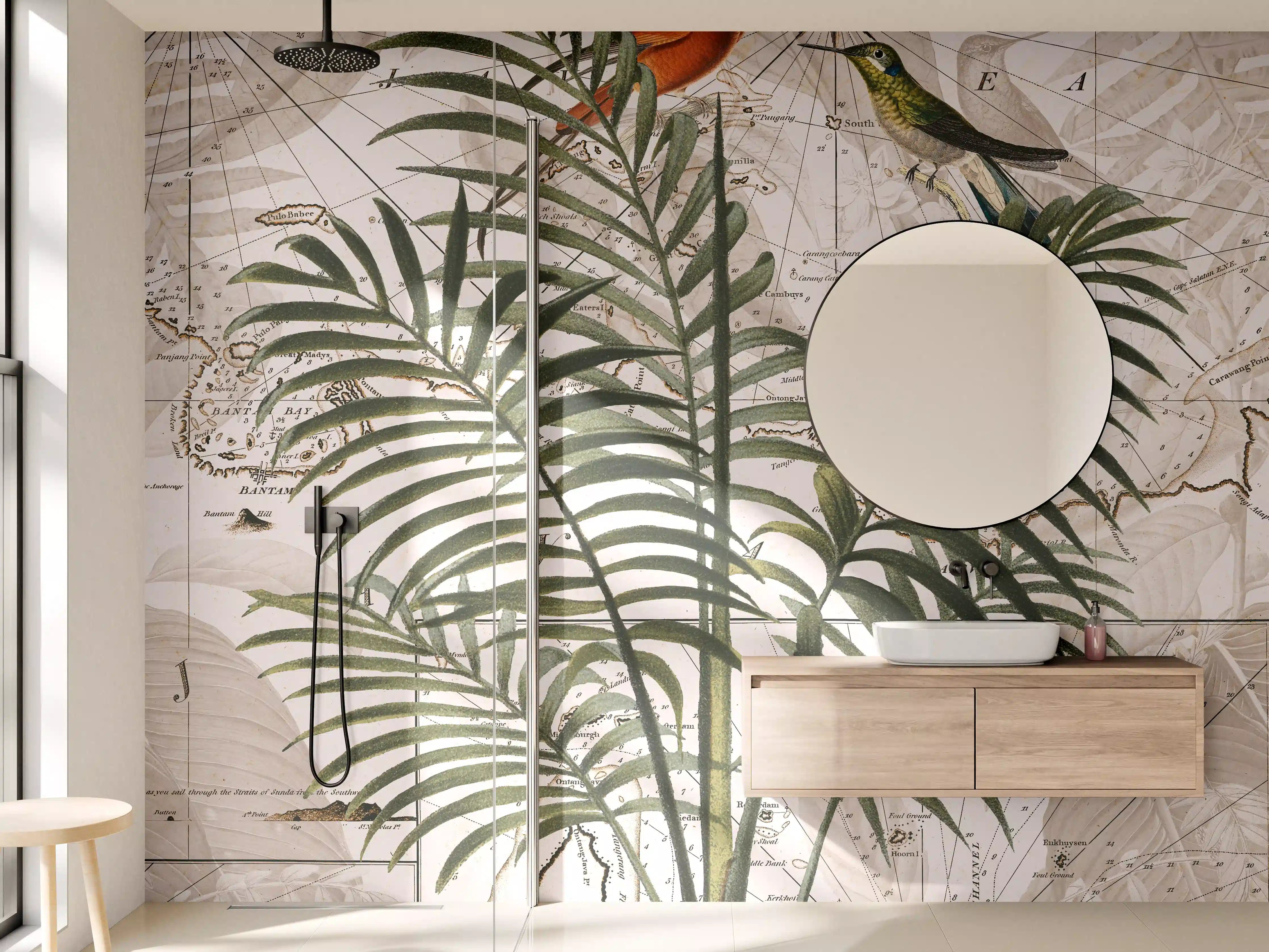 Wandverkleidung Bad - Tropische Dschungel Kartenwandkunst
