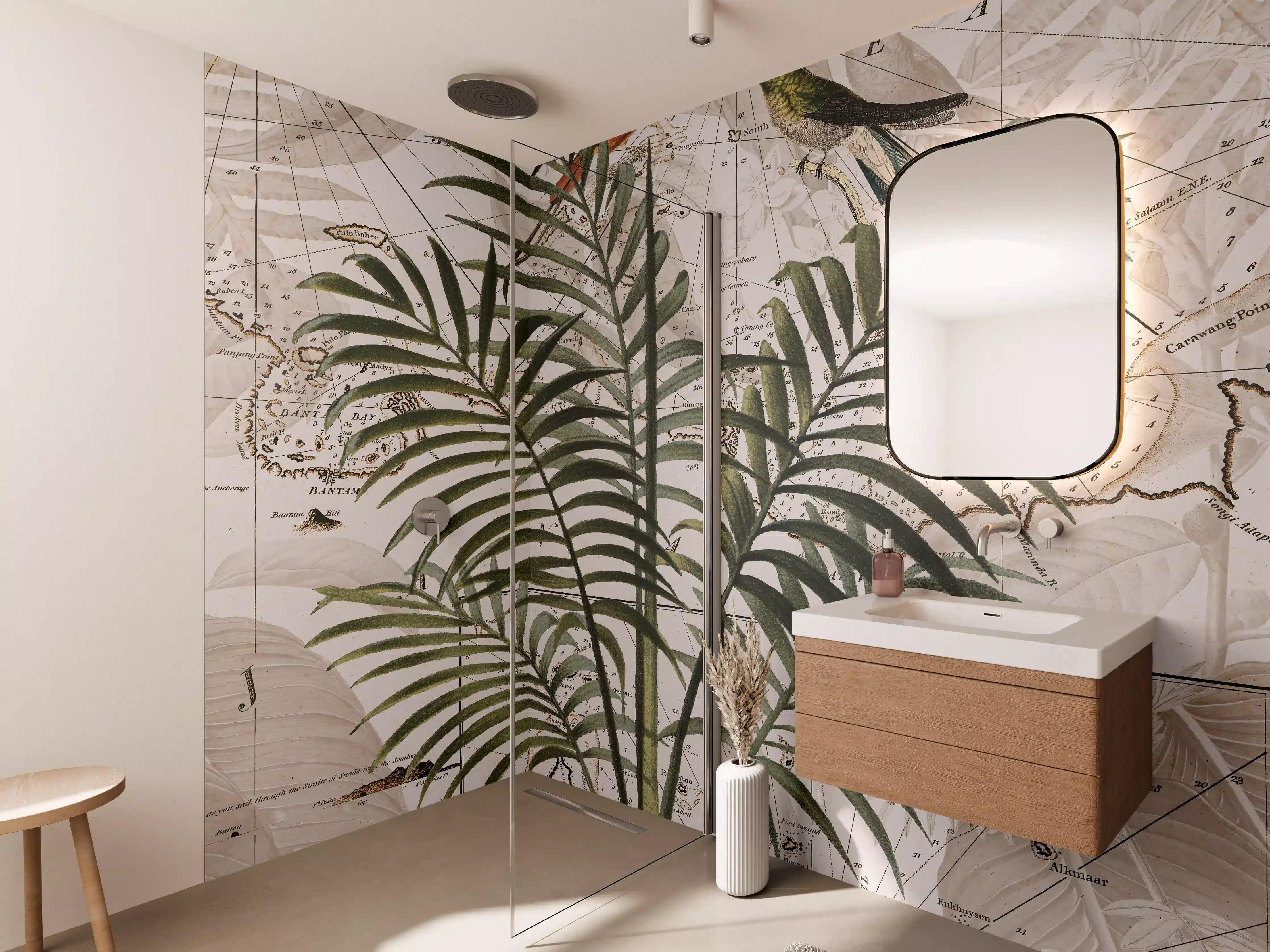 Wandverkleidung Bad - Tropische Dschungel Kartenwandkunst