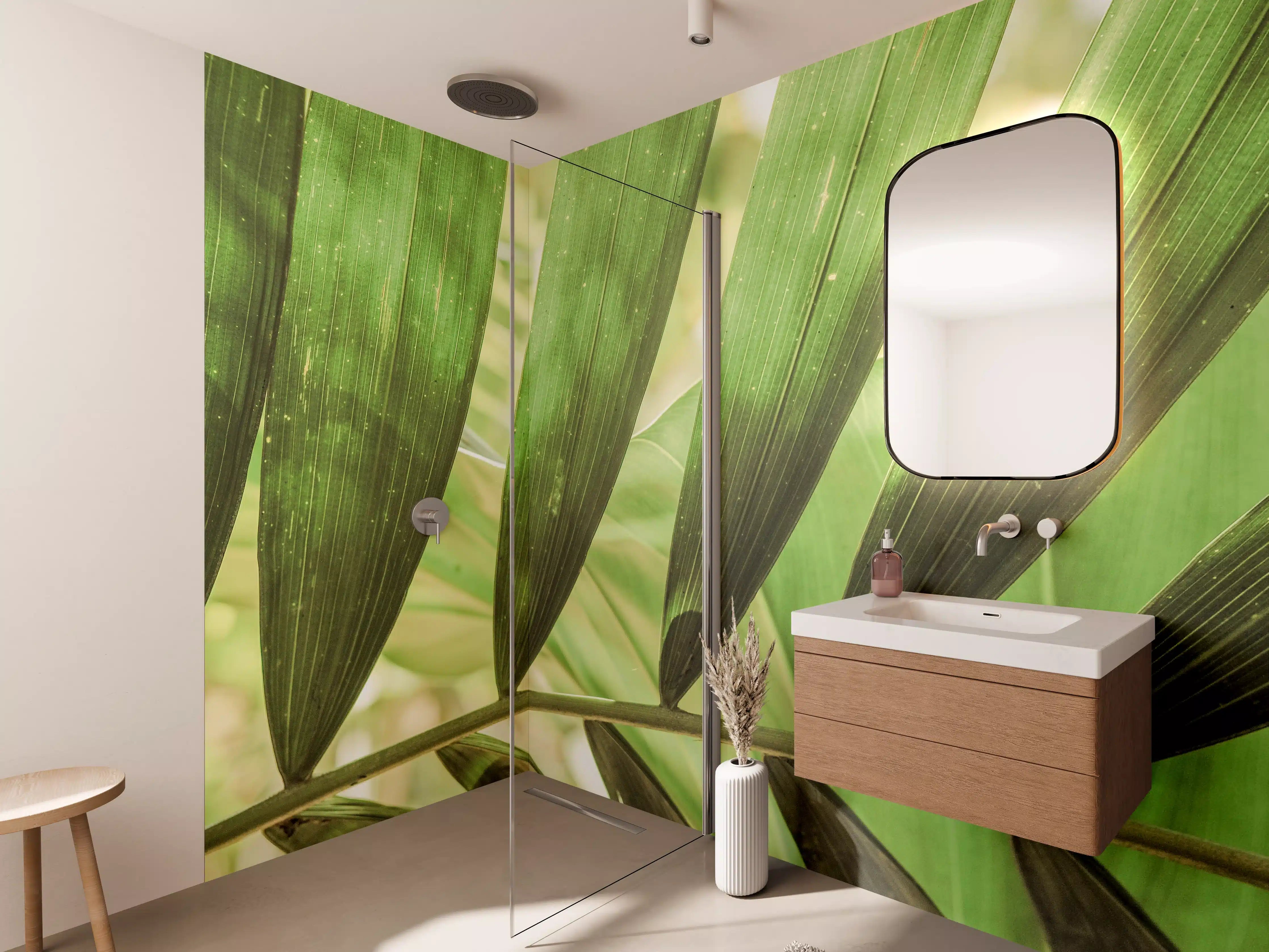Wandverkleidung Bad - Tropische Grün-Palmenblätter