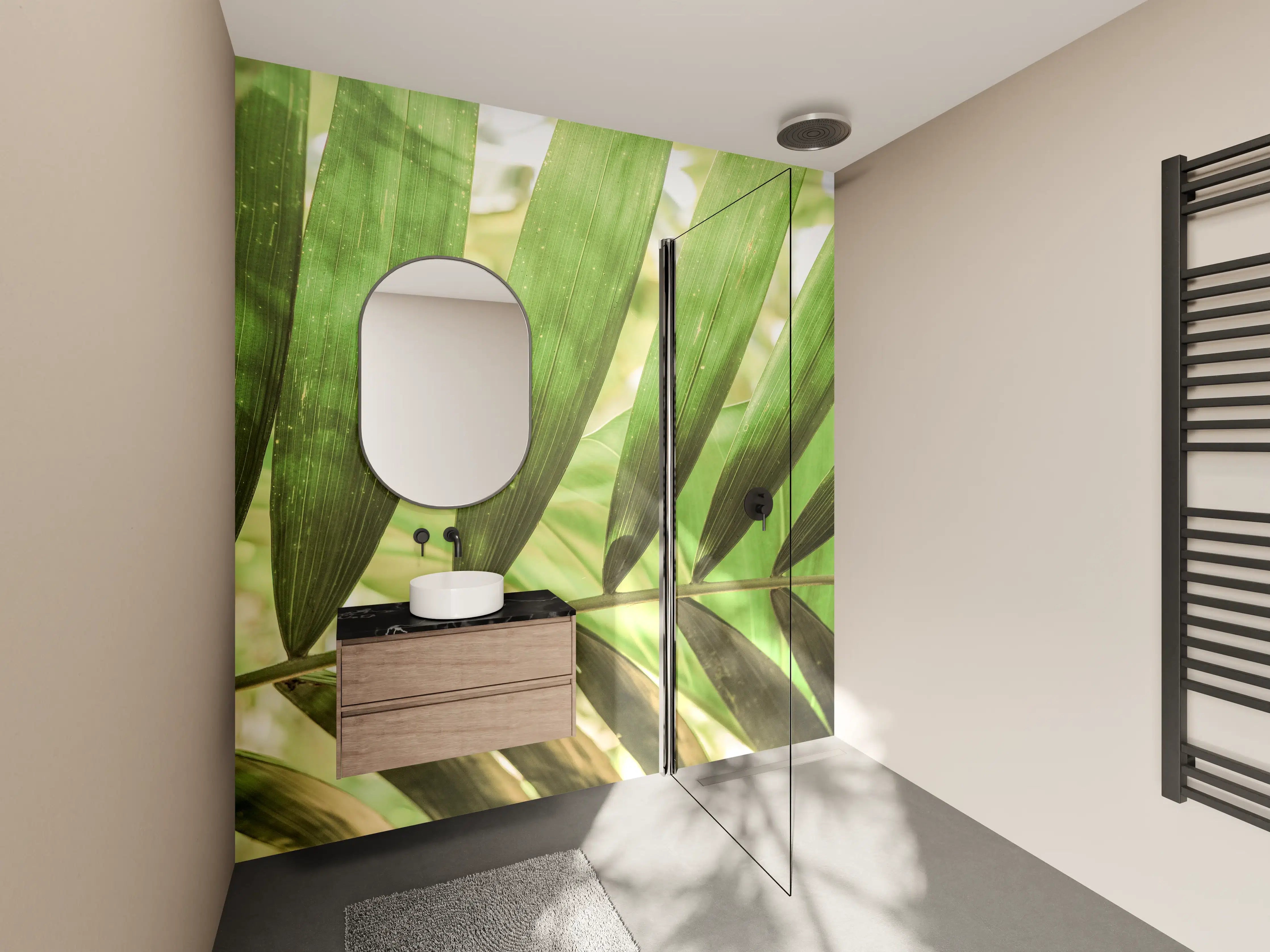 Wandverkleidung Bad - Tropische Grün-Palmenblätter