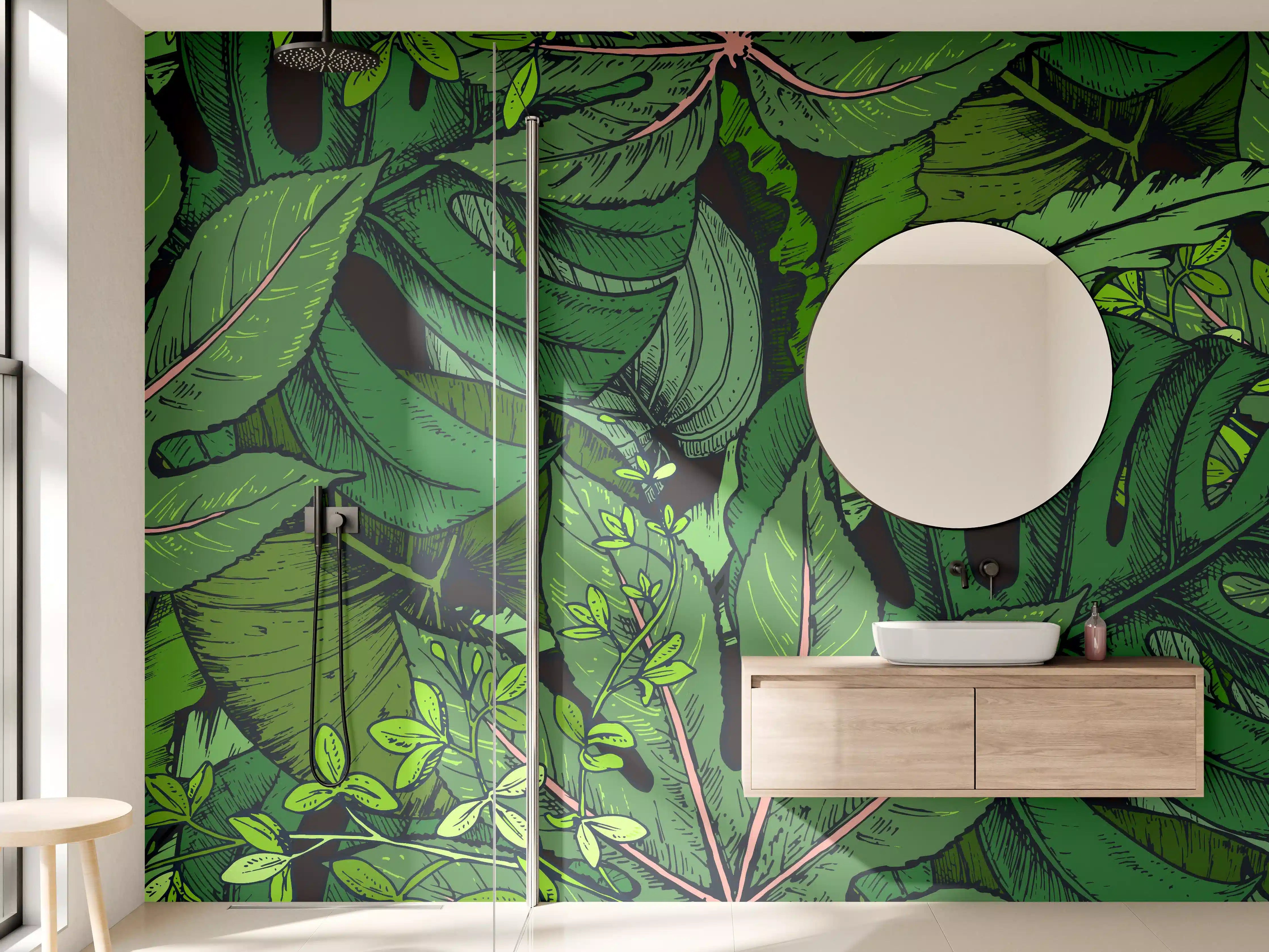 Wandverkleidung Bad - Tropische Monstera-Blätter Grün
