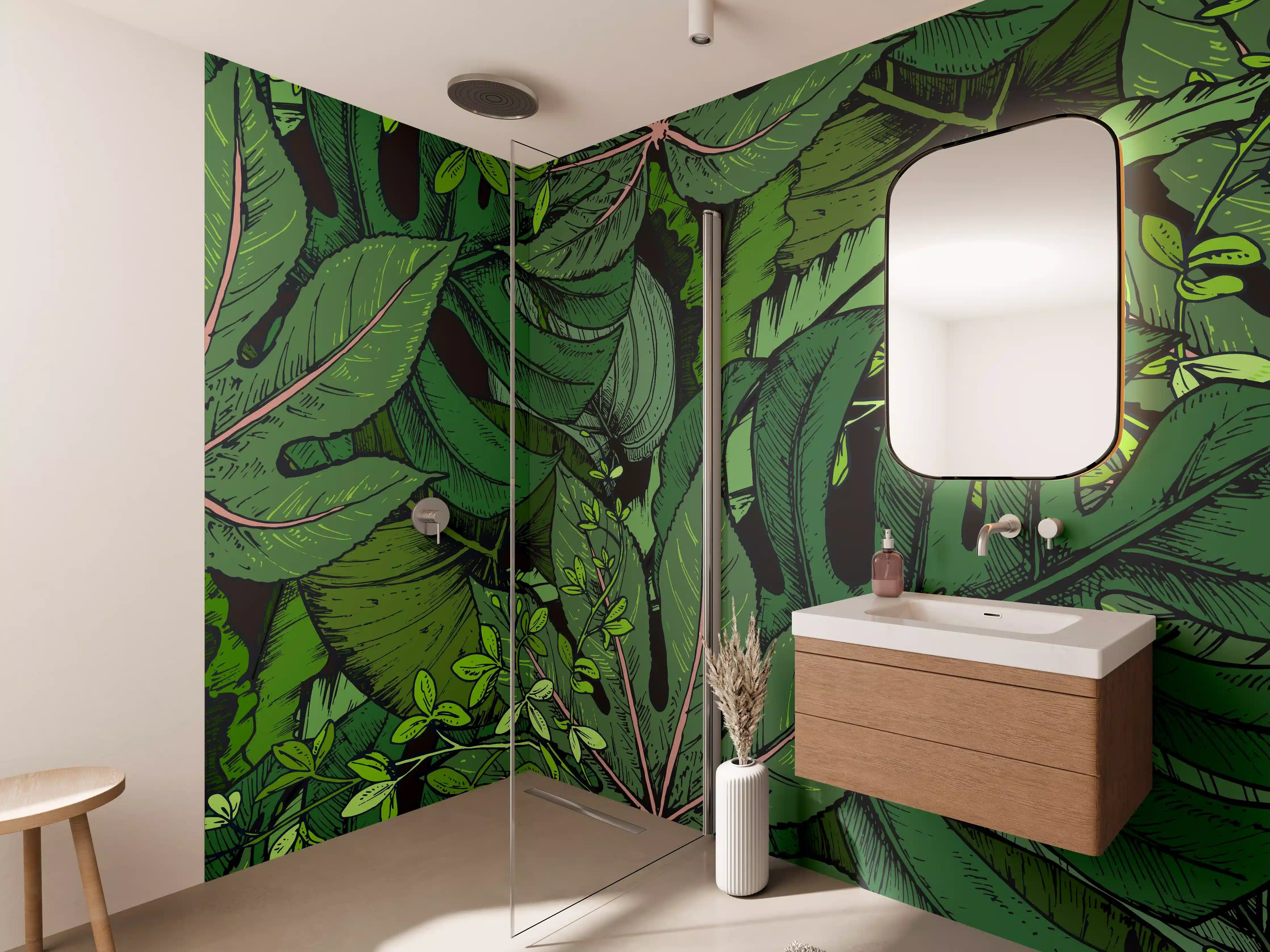 Wandverkleidung Bad - Tropische Monstera-Blätter Grün