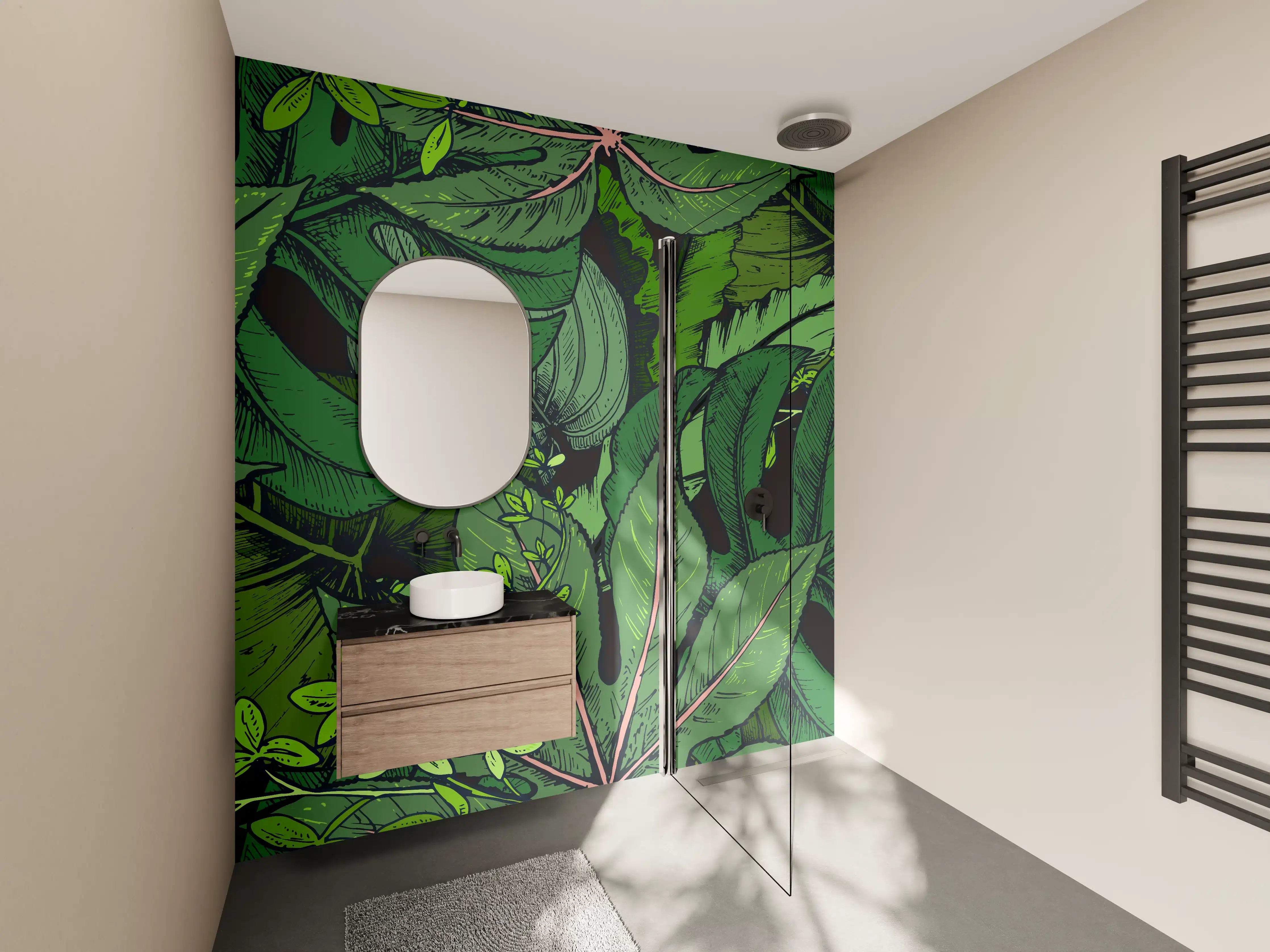 Wandverkleidung Bad - Tropische Monstera-Blätter Grün