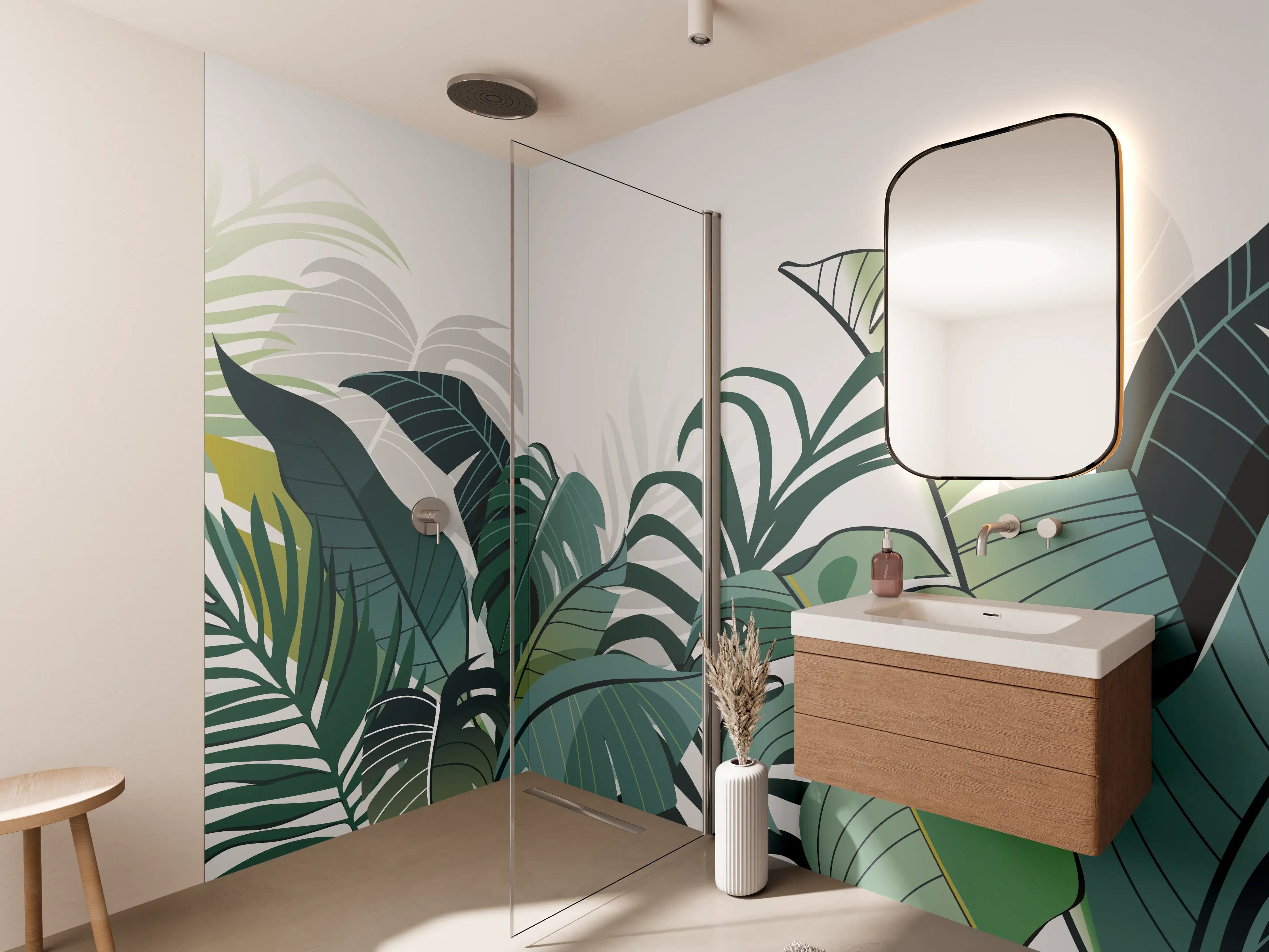 Wandverkleidung Bad - Tropische Pflanzen Illustration